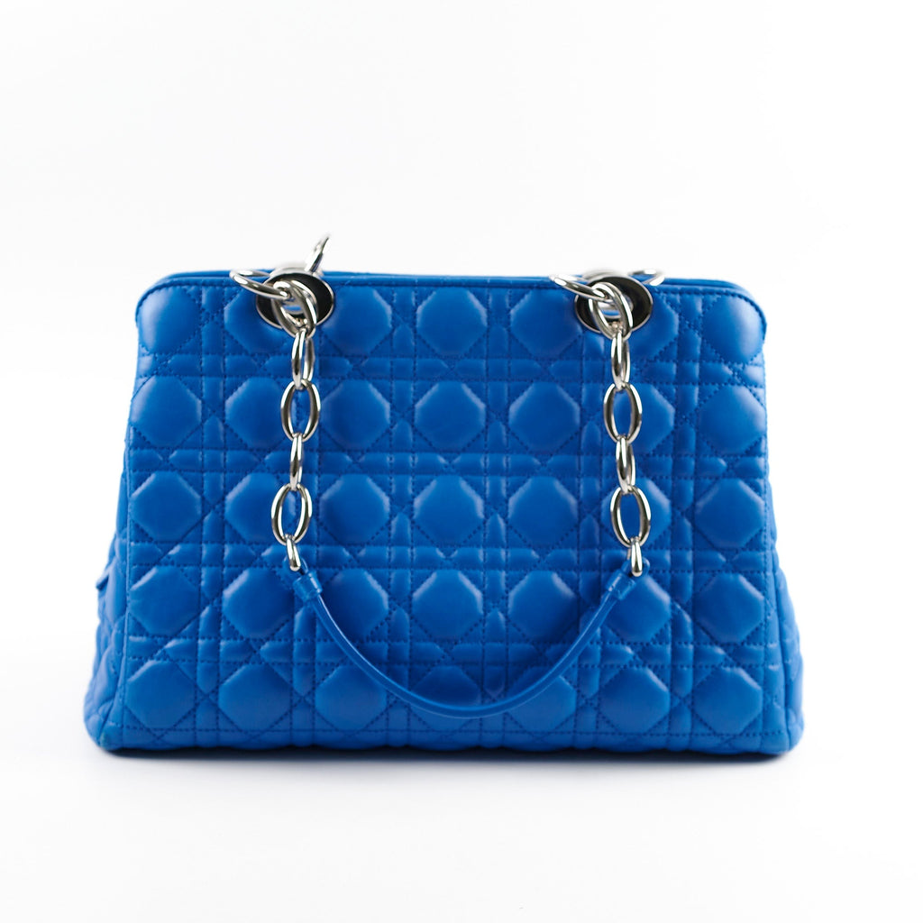 Christina Dior Cannage Leather Shopping Tote Blue