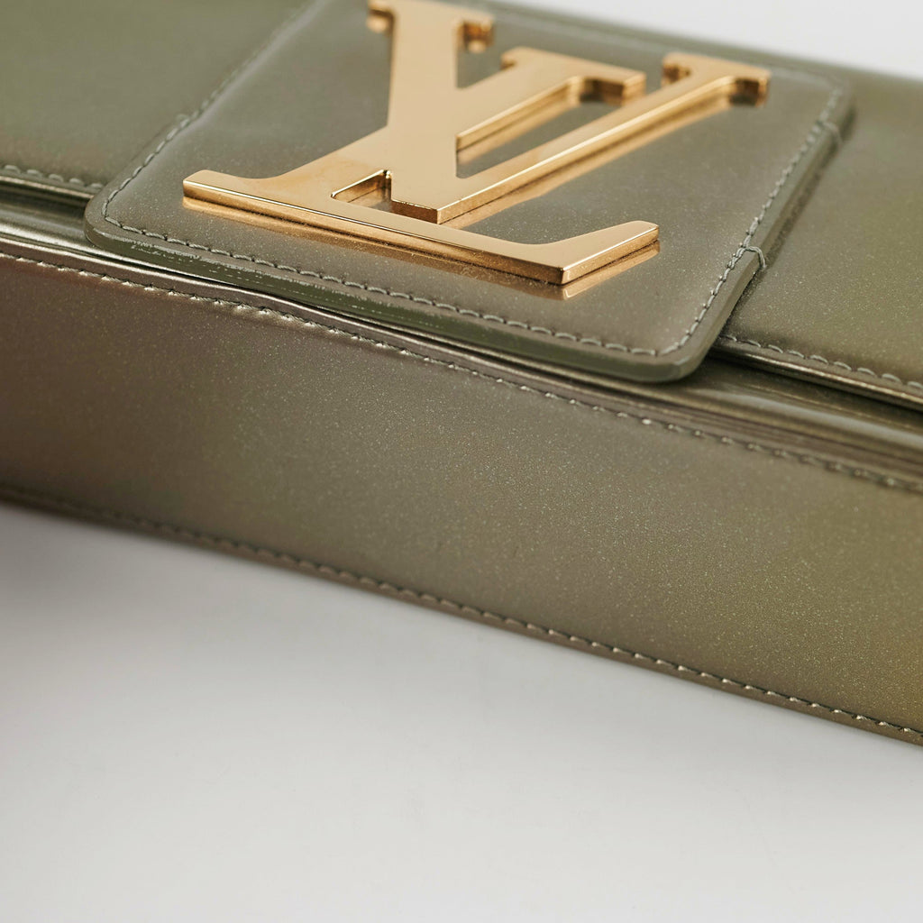 Louis Vuitton Green Grey Patent Logo Clutch