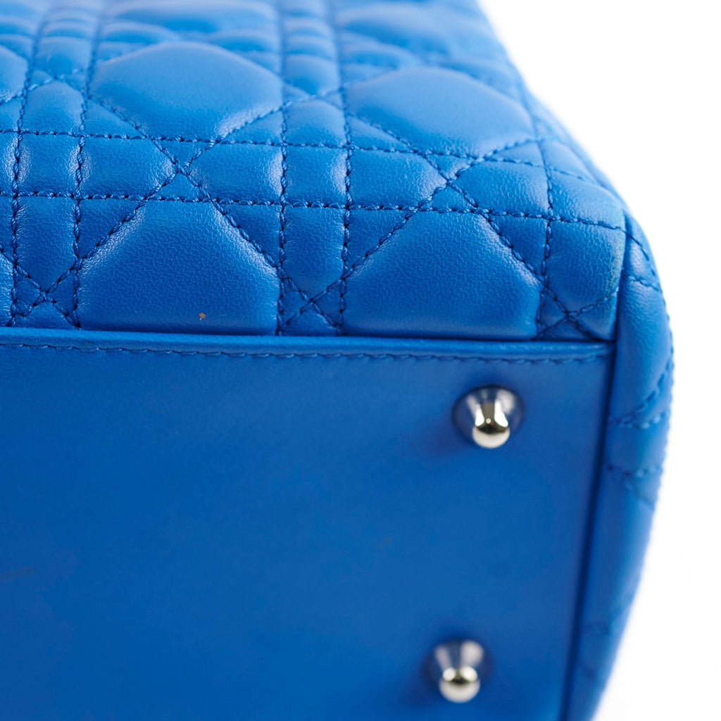 Christina Dior Cannage Leather Shopping Tote Blue