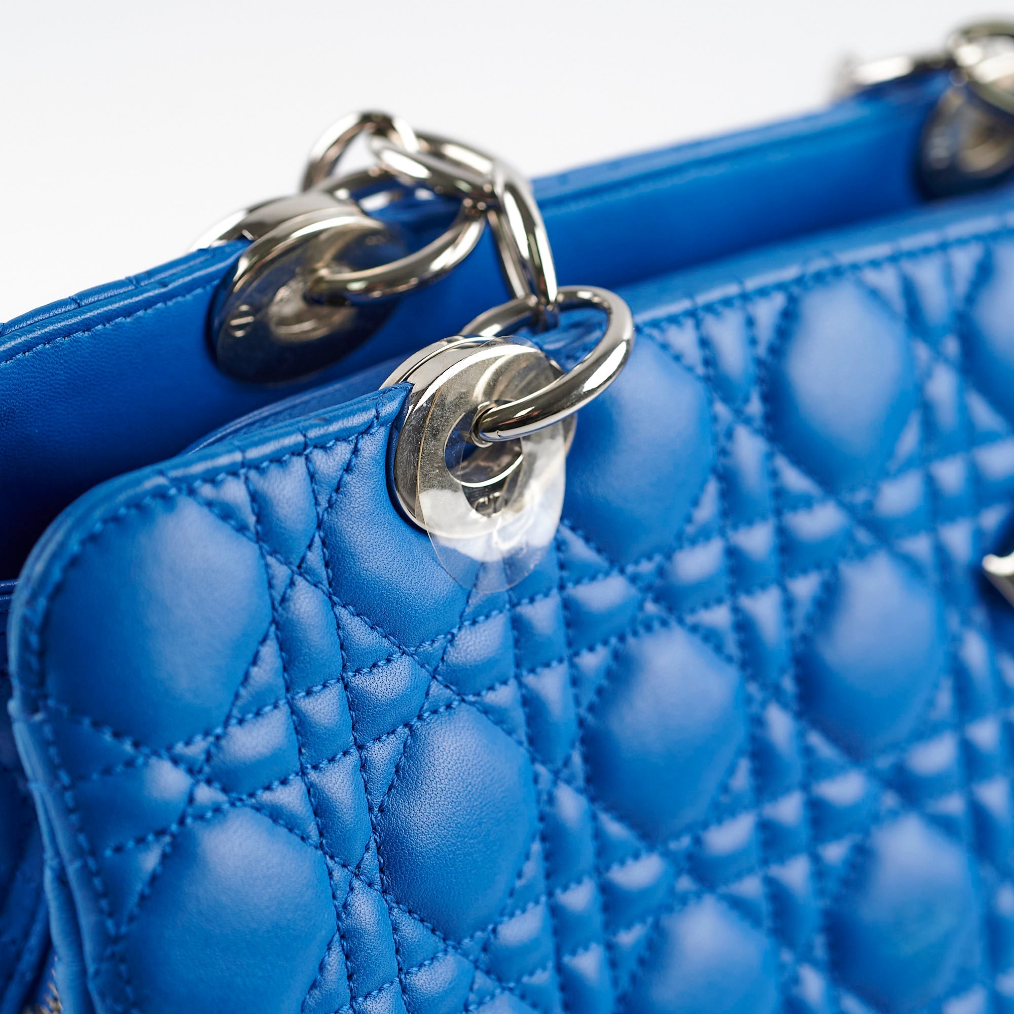 Christina Dior Cannage Leather Shopping Tote Blue
