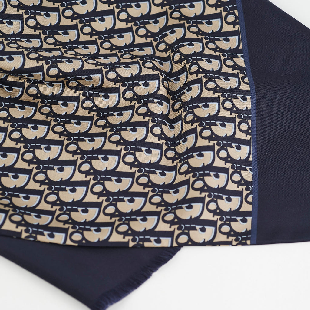 Christian Dior Oblique Navy Silk Scarf