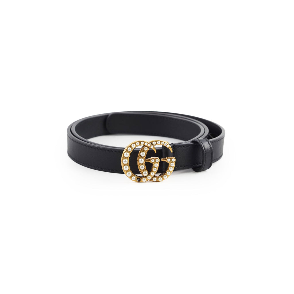 Gucci GG Pearl Black Thin Belt Size 80cm Width 2cm