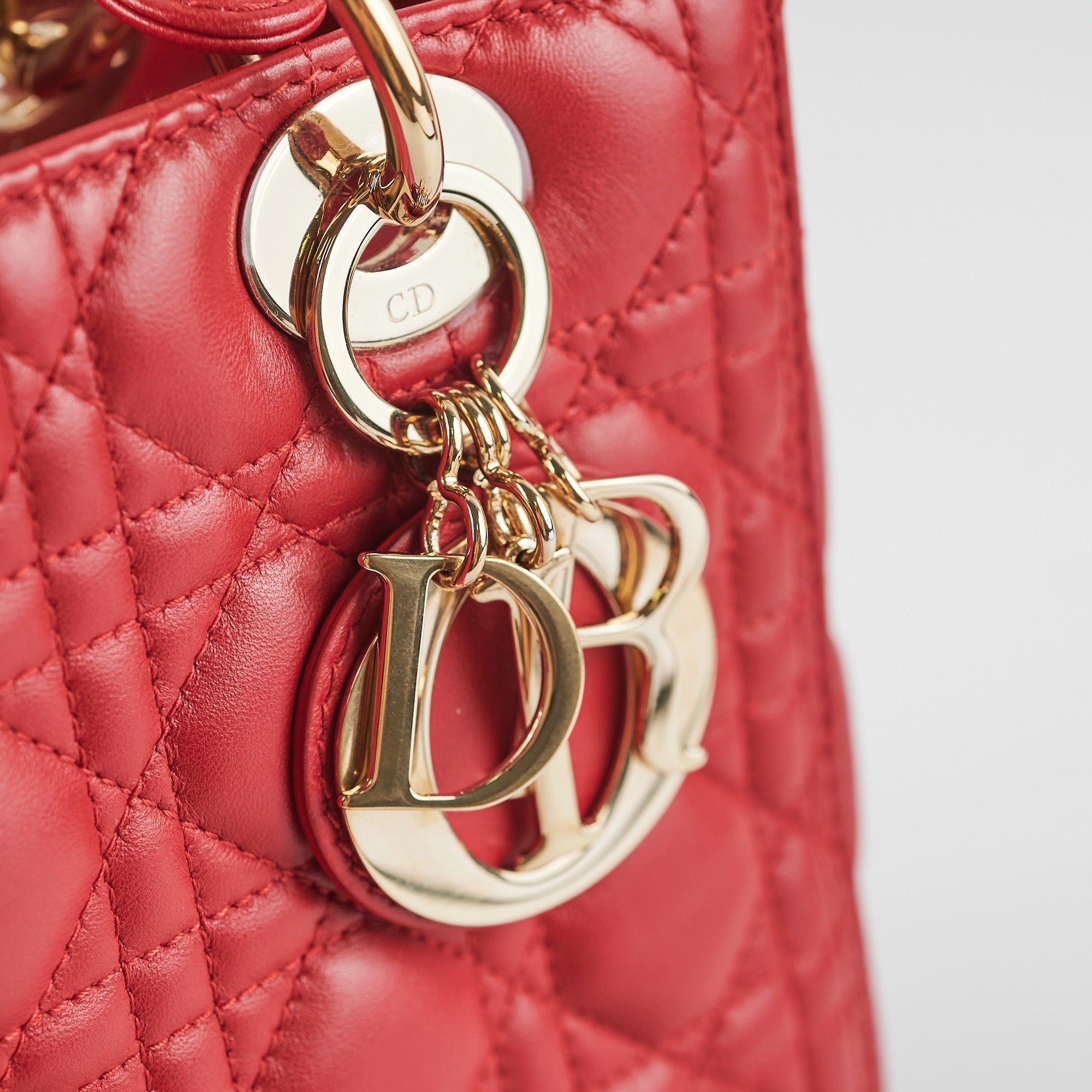 Christian Dior Medium Lady Dior Red Lambskin Bag
