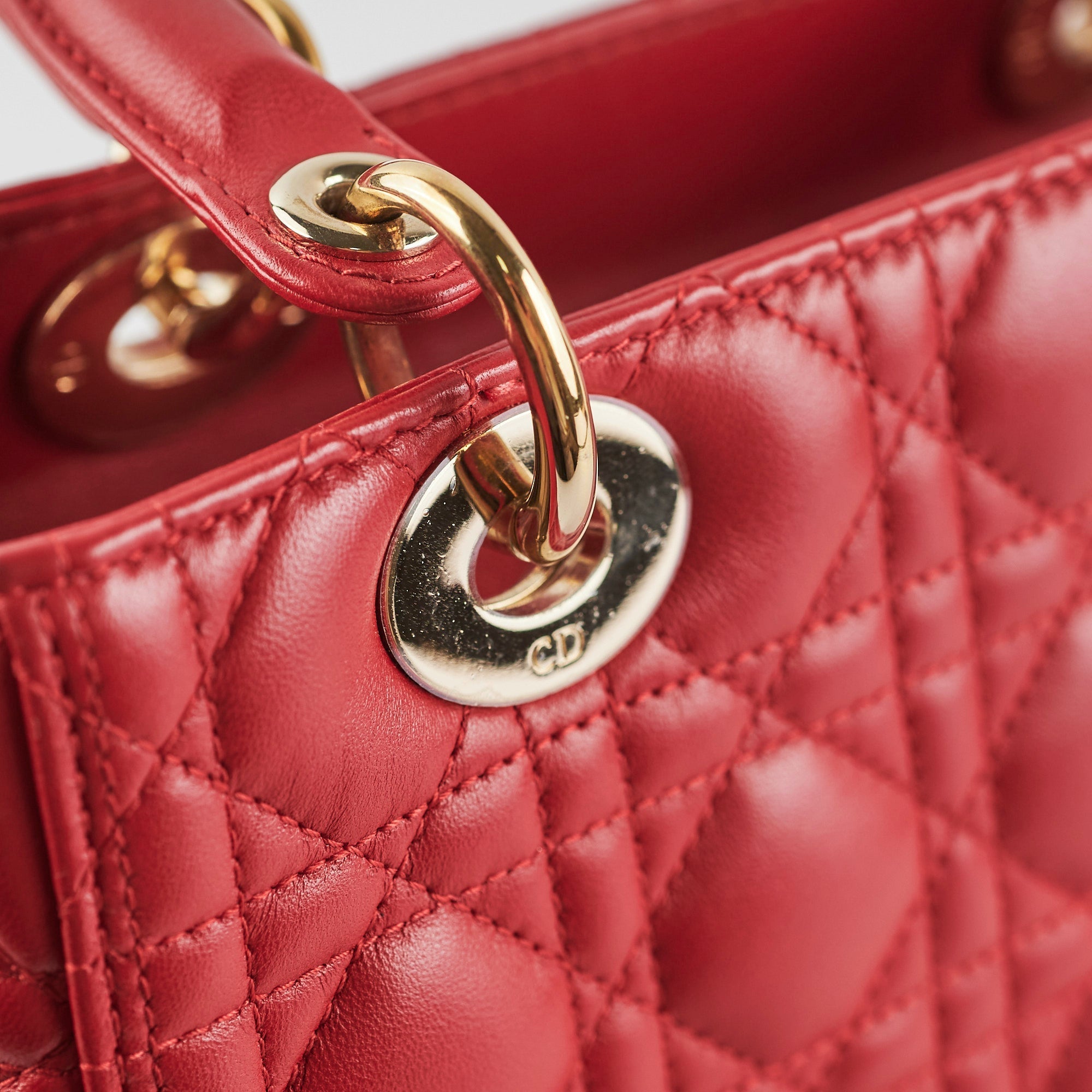 Christian Dior Medium Lady Dior Red Lambskin Bag