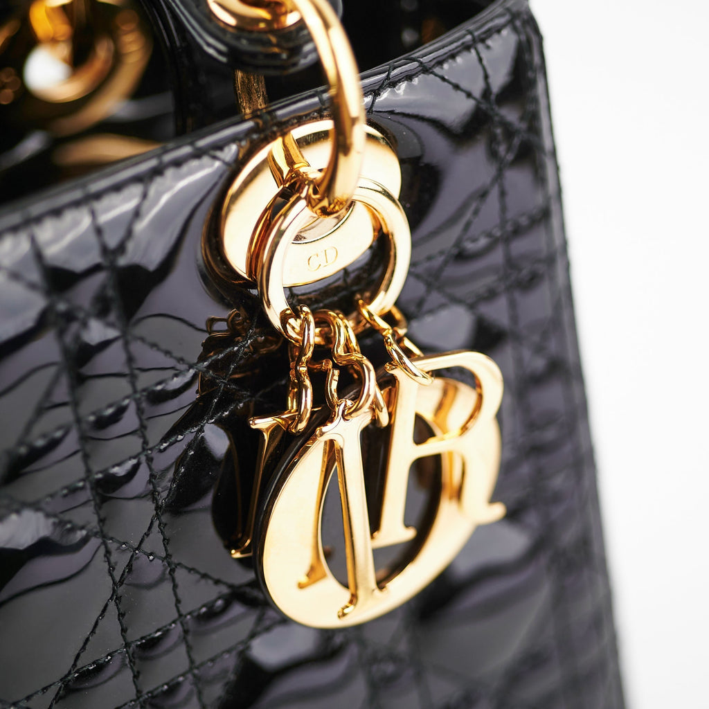 Christian Dior Medium Lady Dior Patent Black Bag