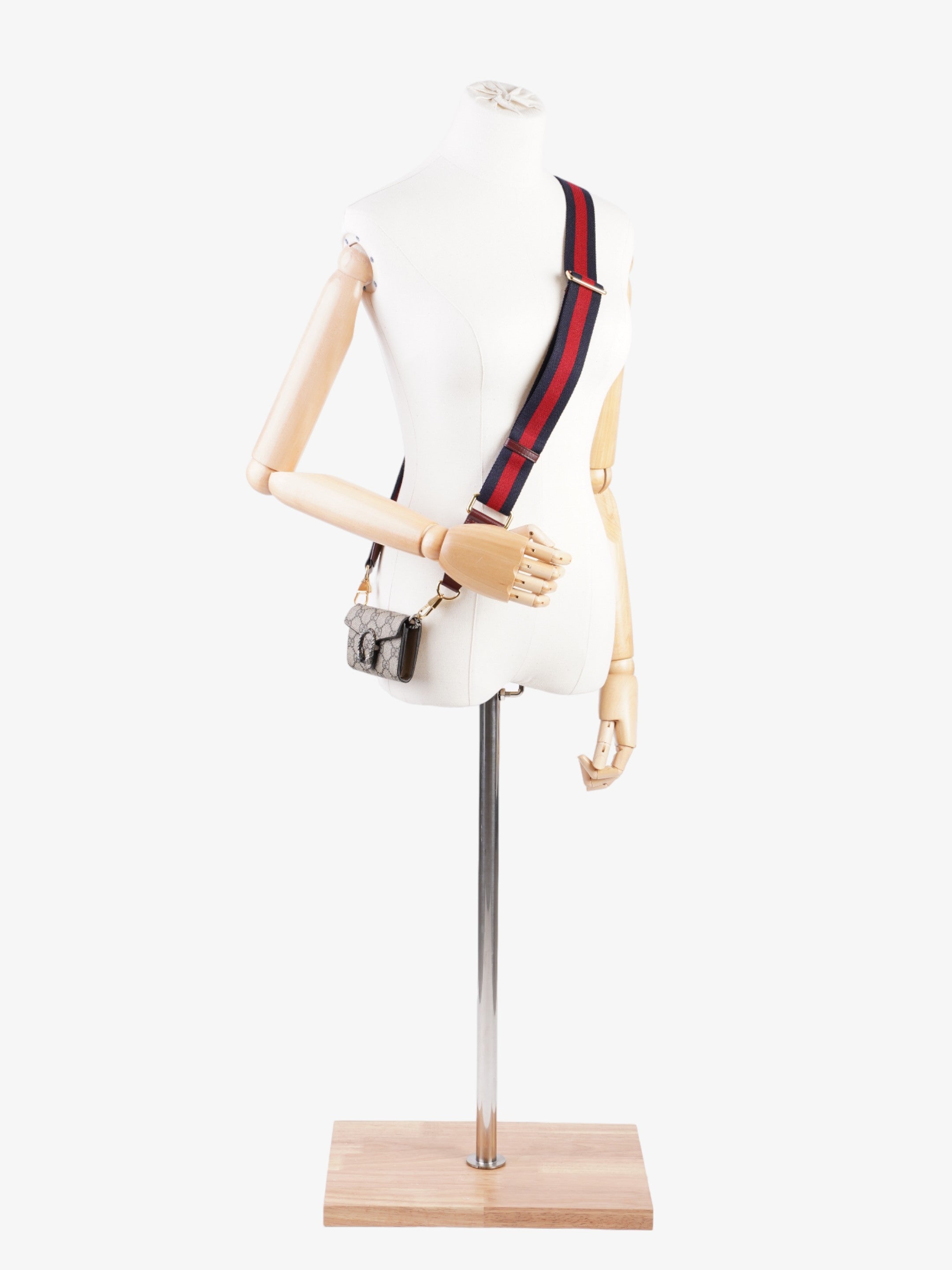 Gucci Dionysus GG Wallet With Web Strap Beige And Ebony GG Supreme / Navy / Red Coated Canvas