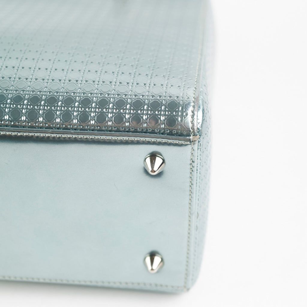 Christian Dior Lady Dior Medium Metallic Blue Patent