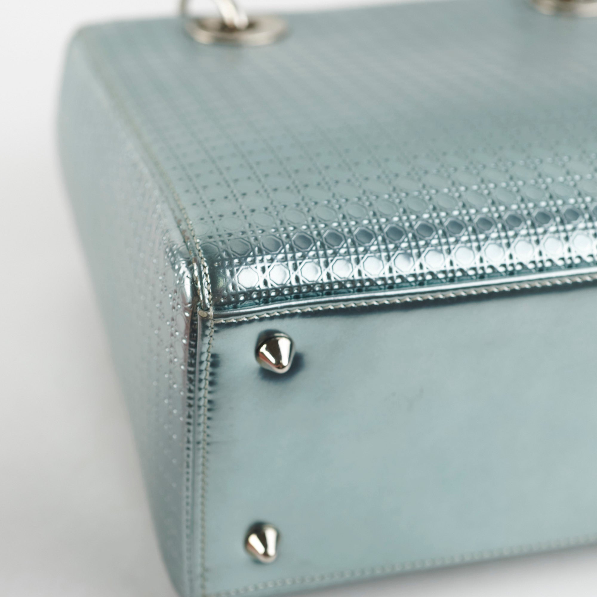 Christian Dior Lady Dior Medium Metallic Blue Patent