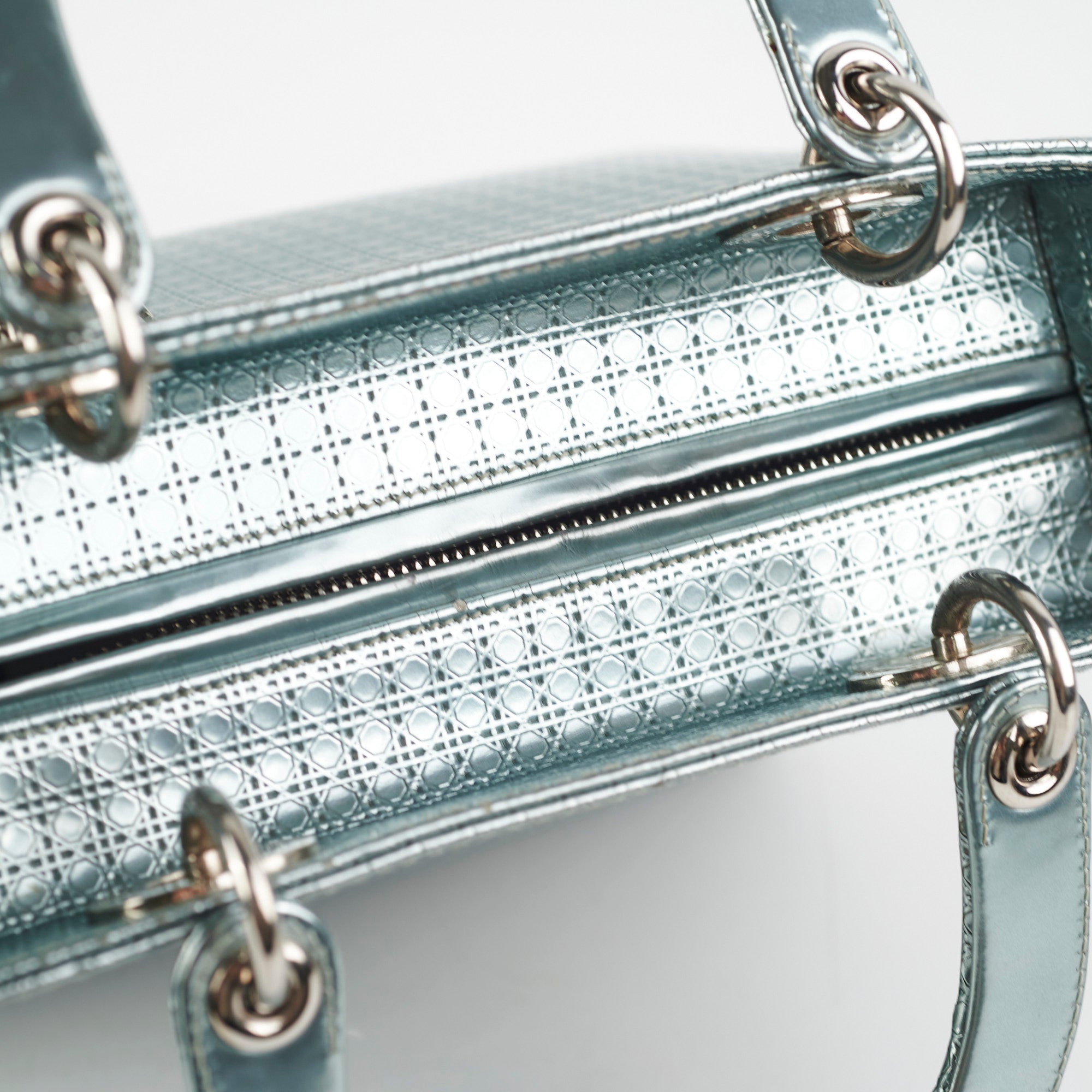 Christian Dior Lady Dior Medium Metallic Blue Patent