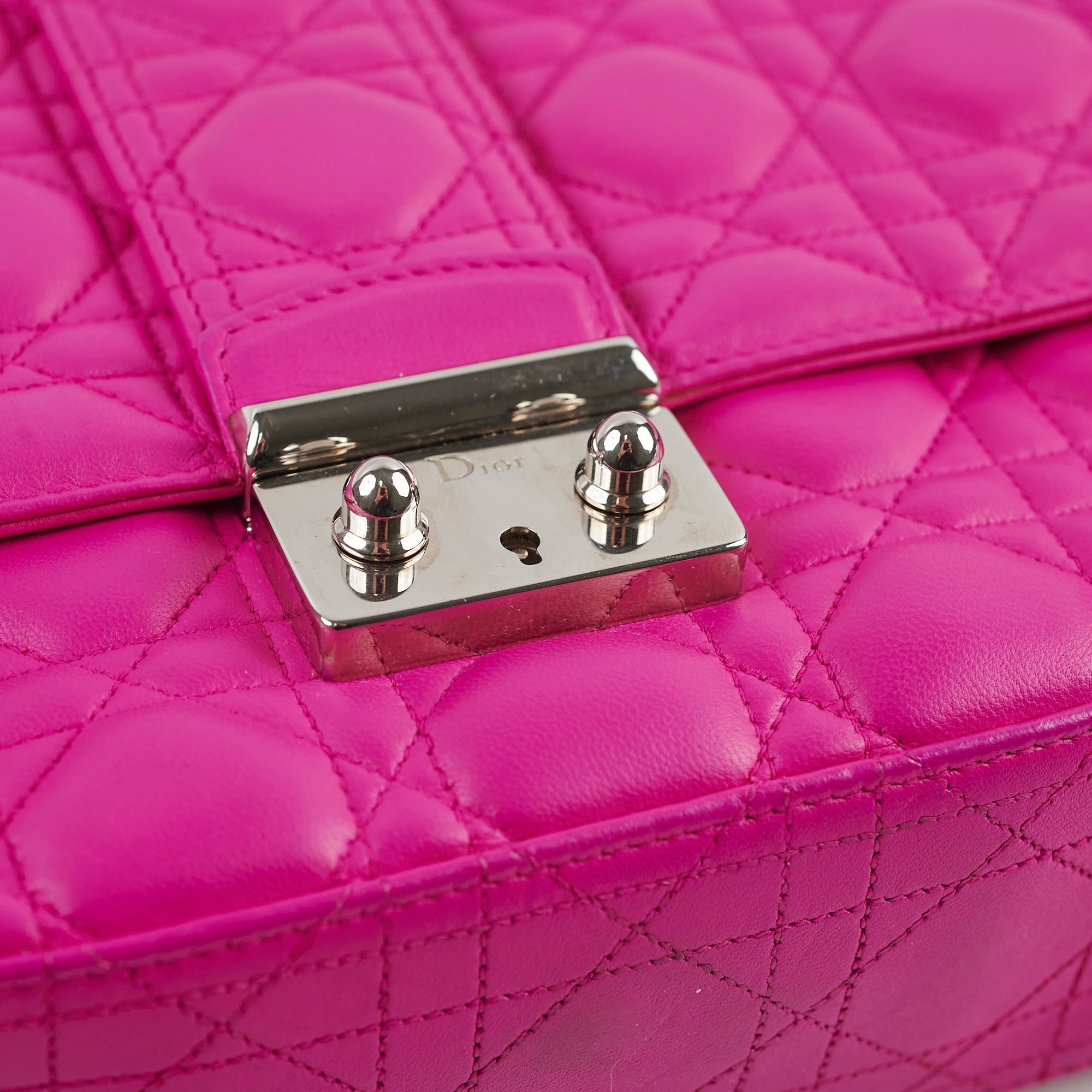 Christian Dior Lambskin Cannage Fuchsia Shoulder Bag