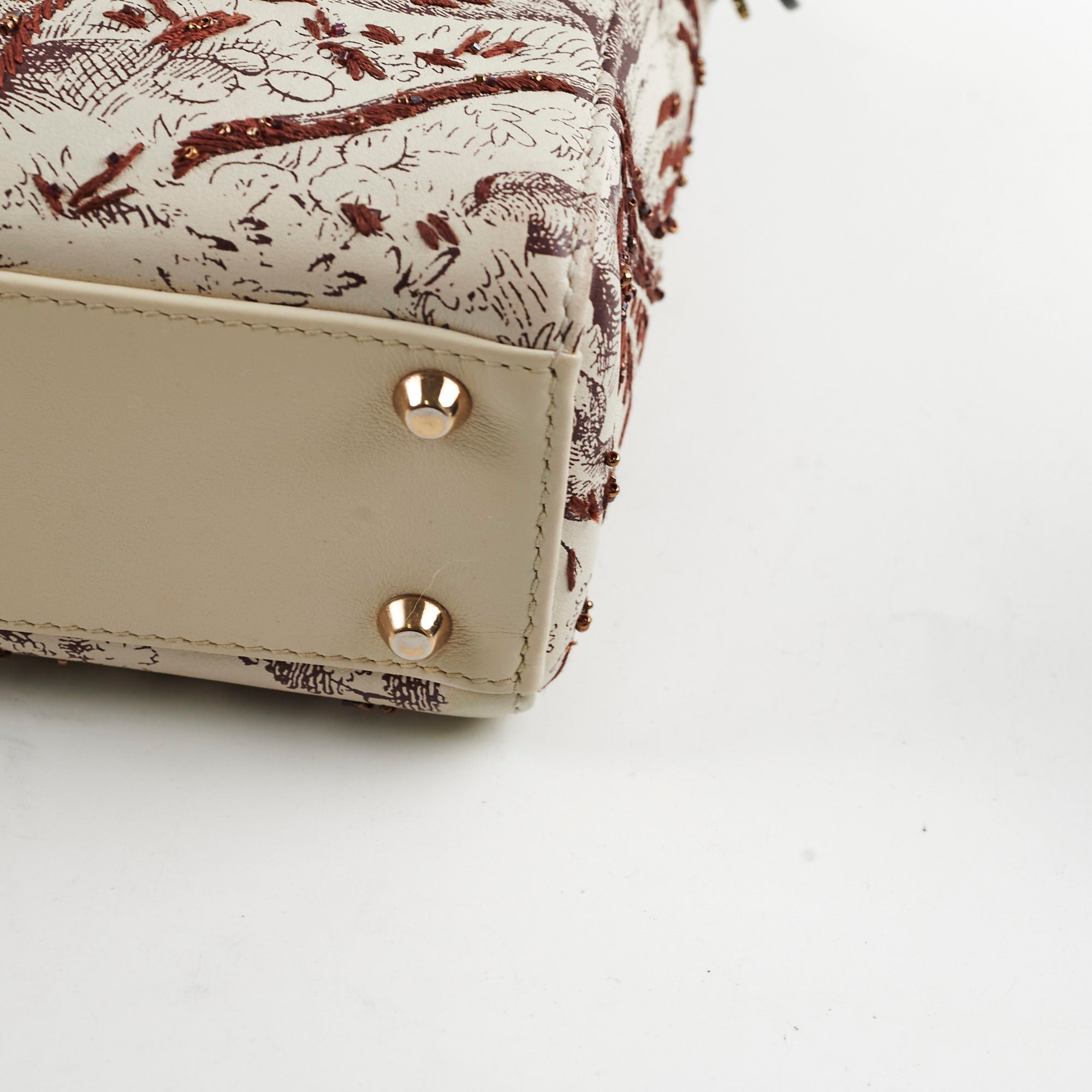 Christian Dior Mini Lady Dior Calfskin Limited Edition Embroidered Bag Ivory/Burgundy