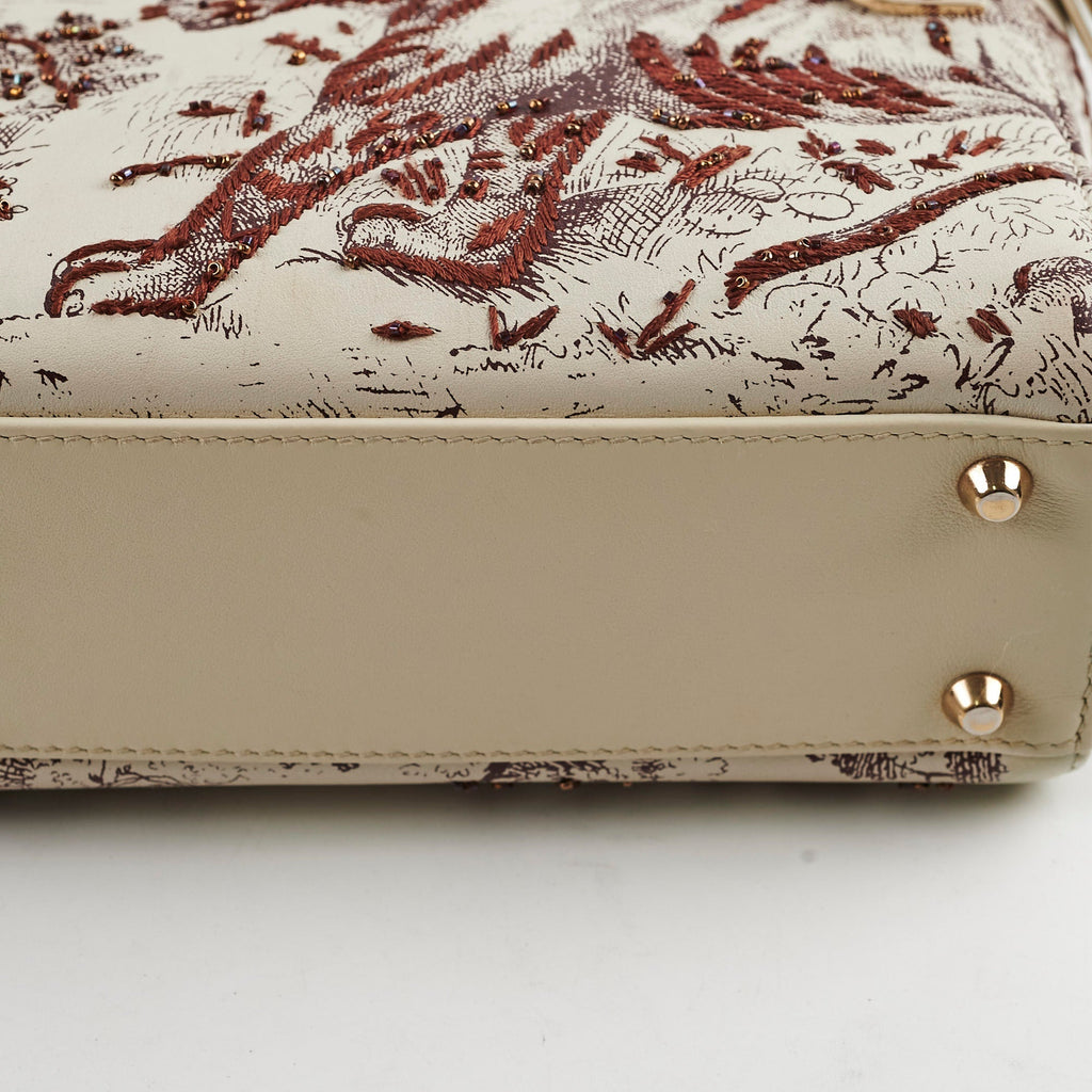 Christian Dior Mini Lady Dior Calfskin Limited Edition Embroidered Bag Ivory/Burgundy