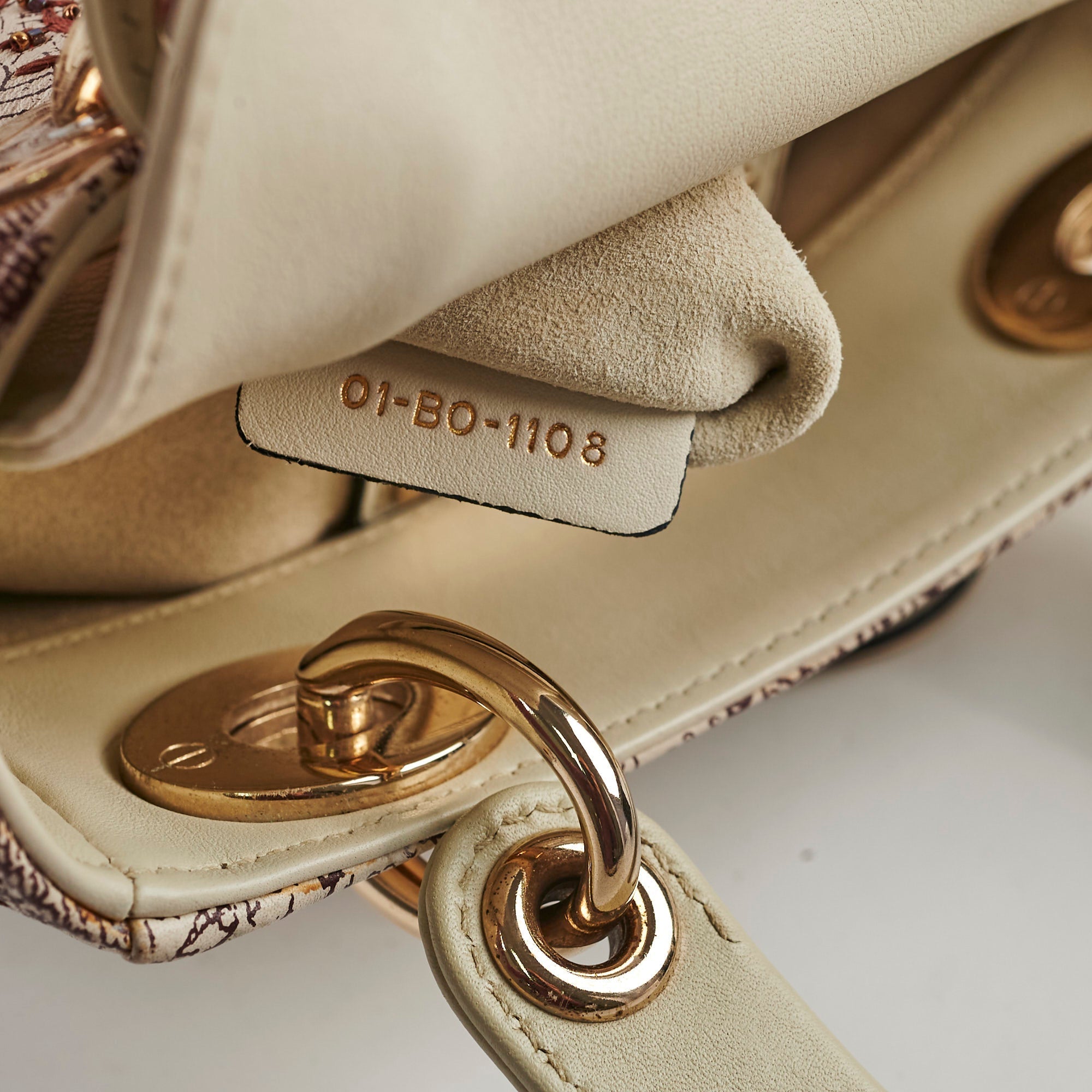 Christian Dior Mini Lady Dior Calfskin Limited Edition Embroidered Bag Ivory/Burgundy