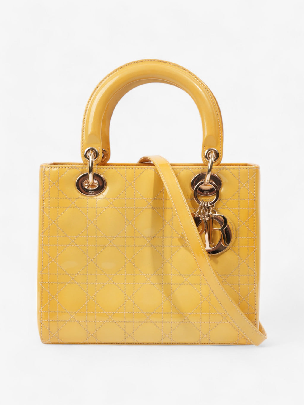 Christian Dior Lady Dior Yellow Patent Leather Medium