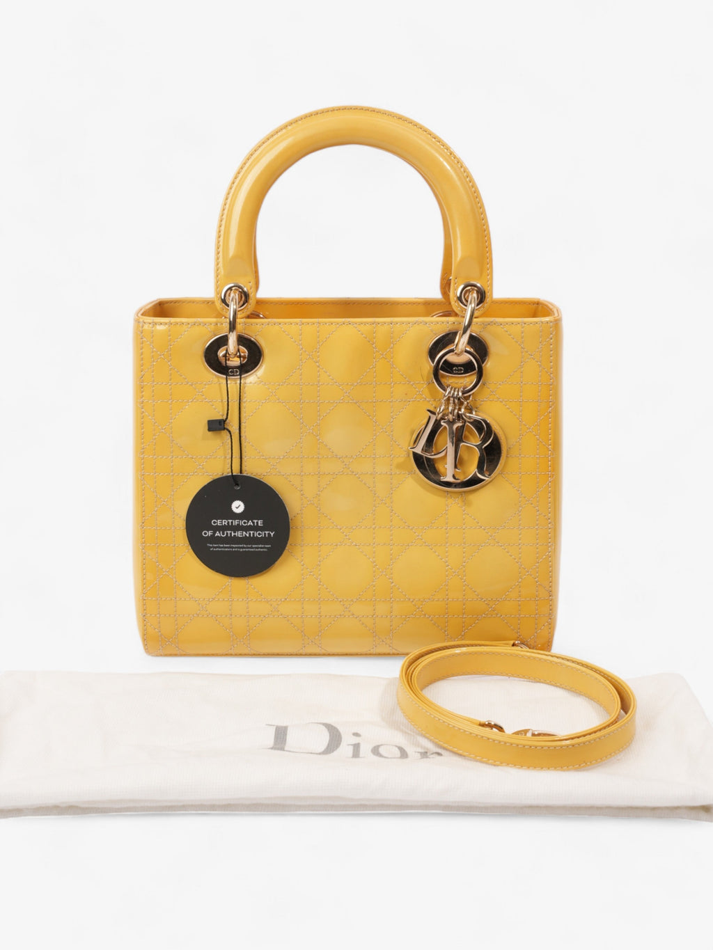 Christian Dior Lady Dior Yellow Patent Leather Medium
