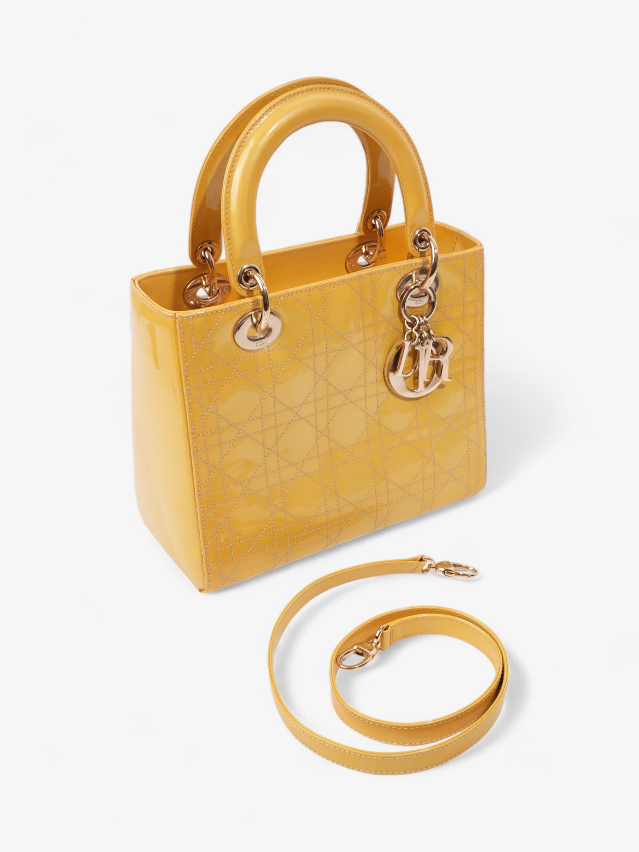 Christian Dior Lady Dior Yellow Patent Leather Medium