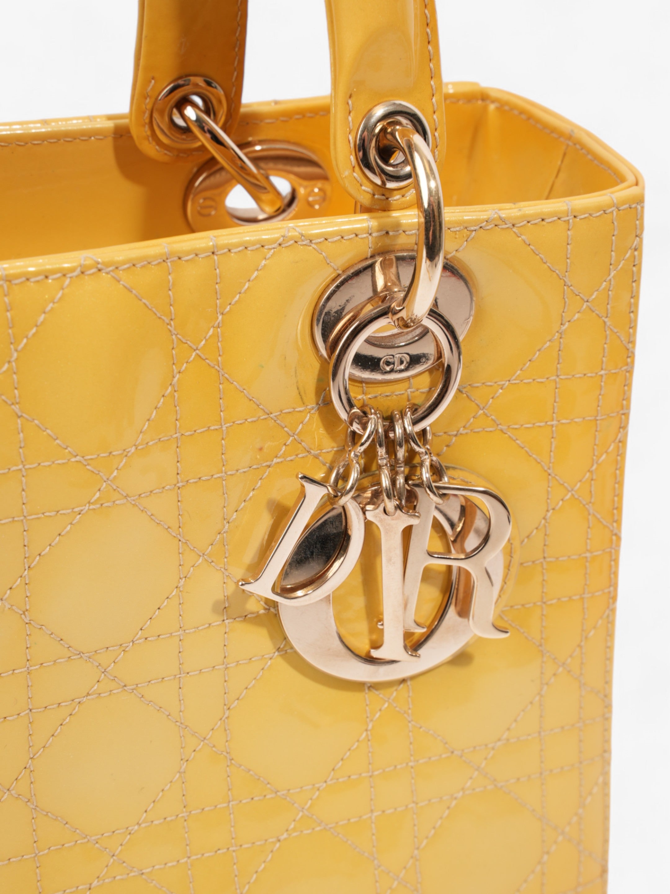 Christian Dior Lady Dior Yellow Patent Leather Medium