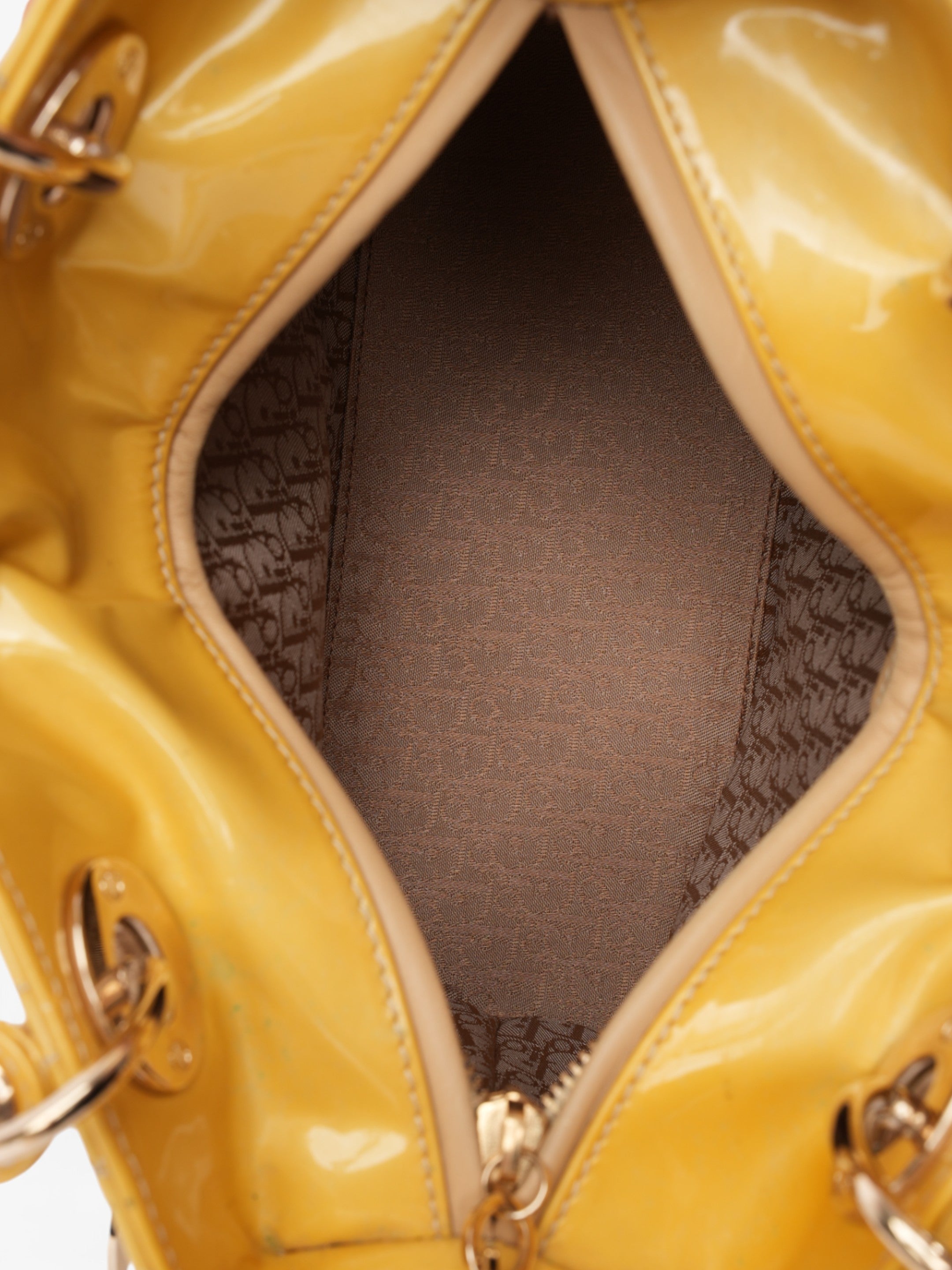 Christian Dior Lady Dior Yellow Patent Leather Medium