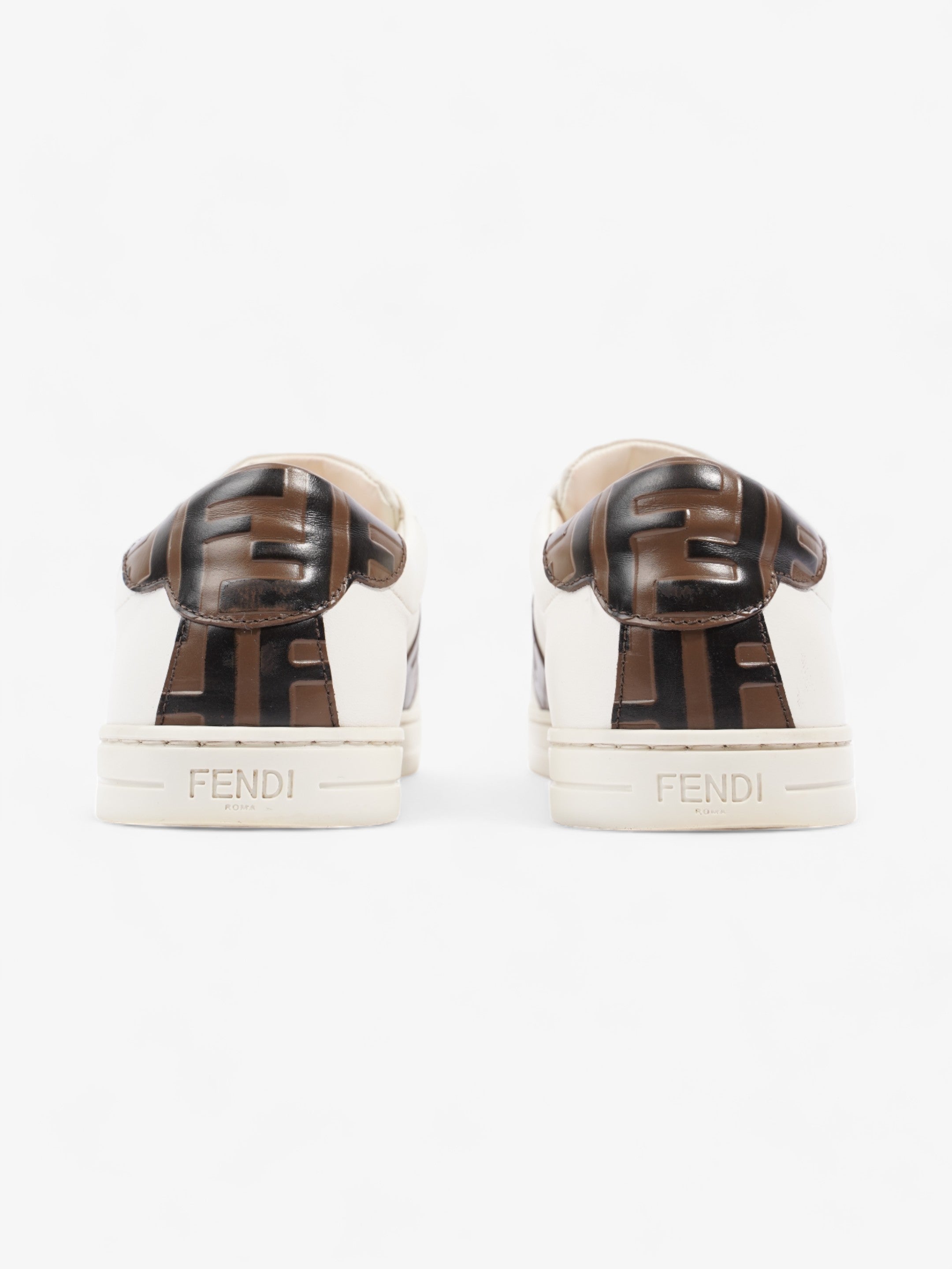 Fendi FF Logo Buckled Low Top Sneakers White / Zucca Leather EU 38 UK 5