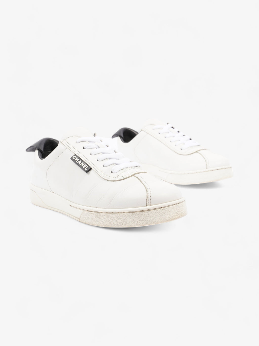 Chanel CC Logo Sneakers  White / Black Leather EU 38 UK 5
