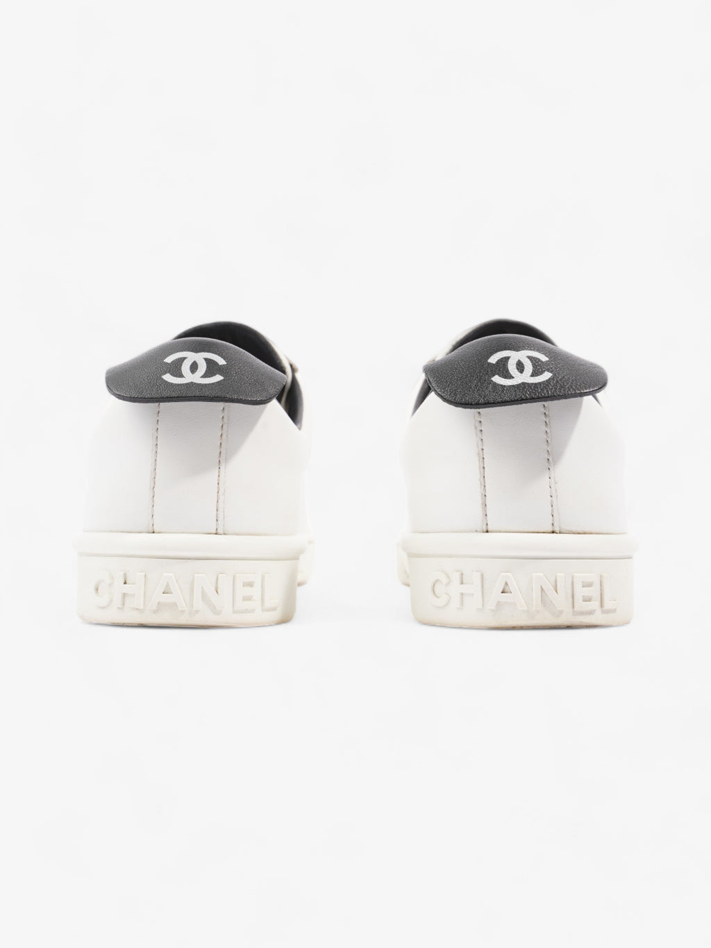 Chanel CC Logo Sneakers  White / Black Leather EU 38 UK 5