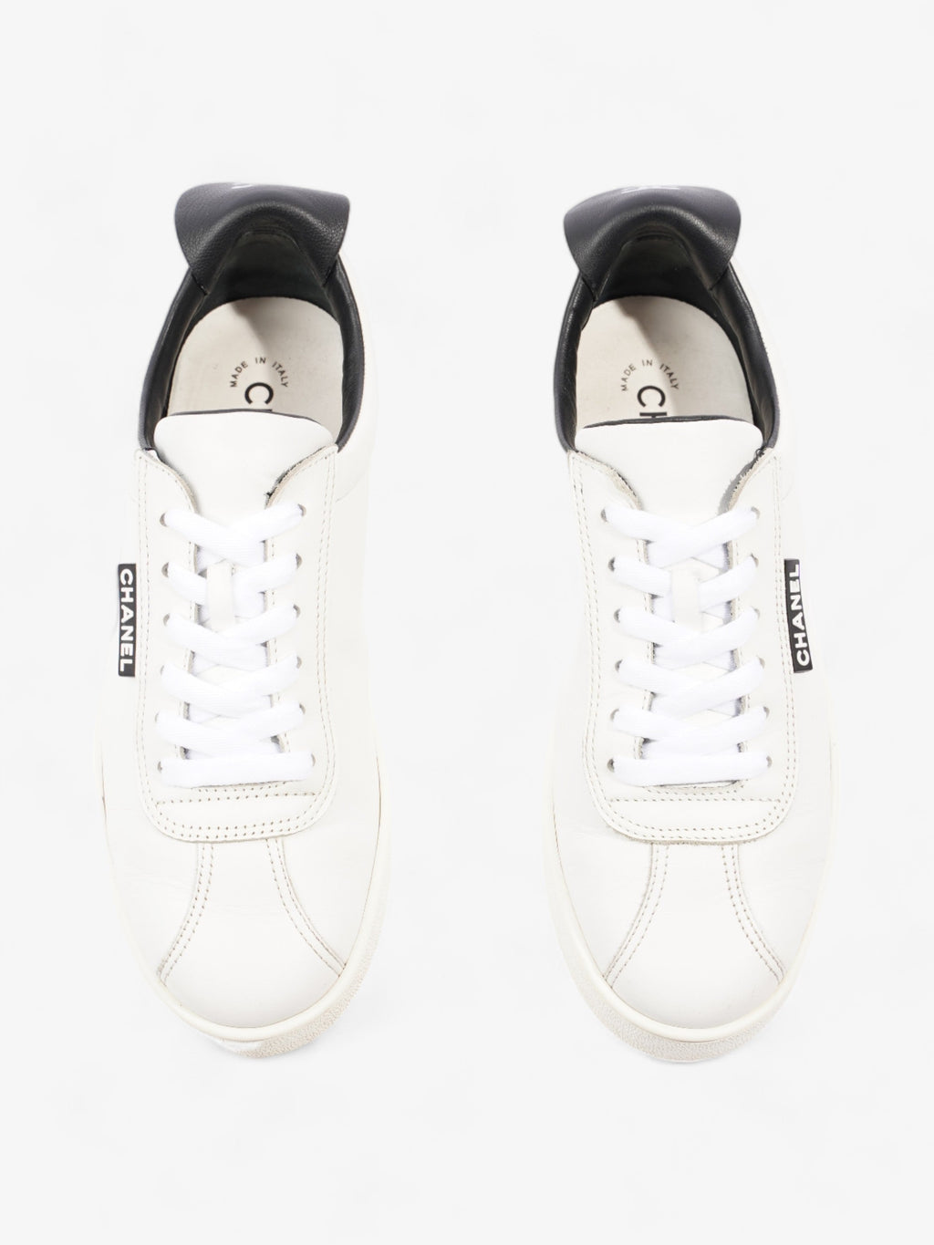 Chanel CC Logo Sneakers  White / Black Leather EU 38 UK 5