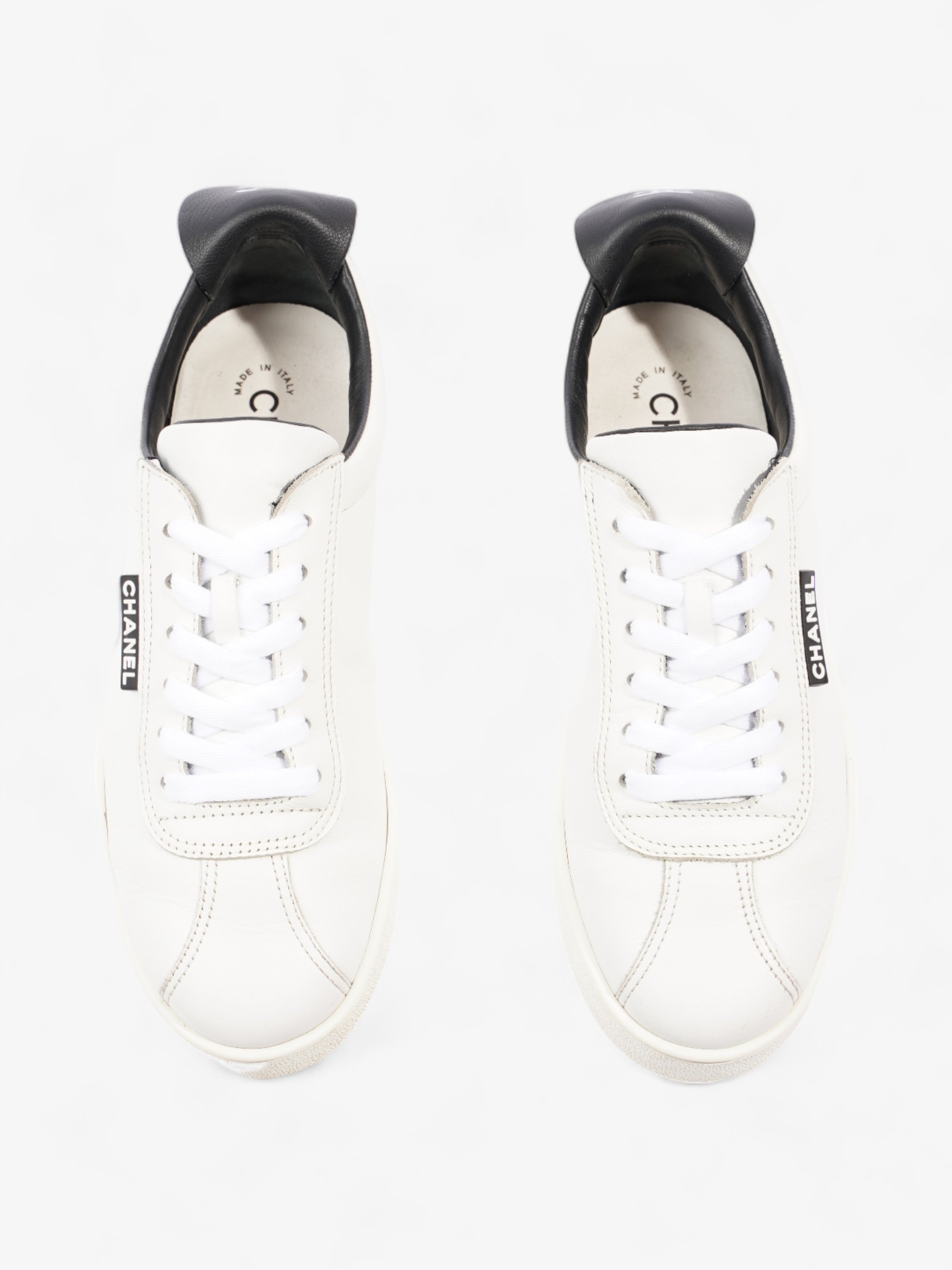 Chanel CC Logo Sneakers  White / Black Leather EU 38 UK 5