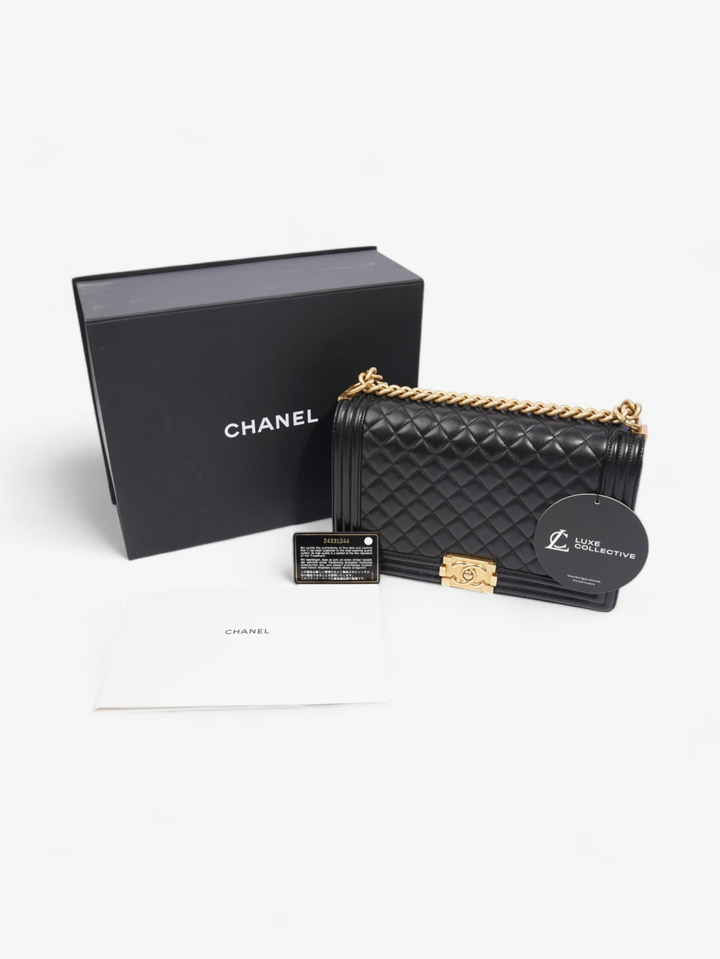 Chanel Boy Bag Black Lambskin Leather New Medium