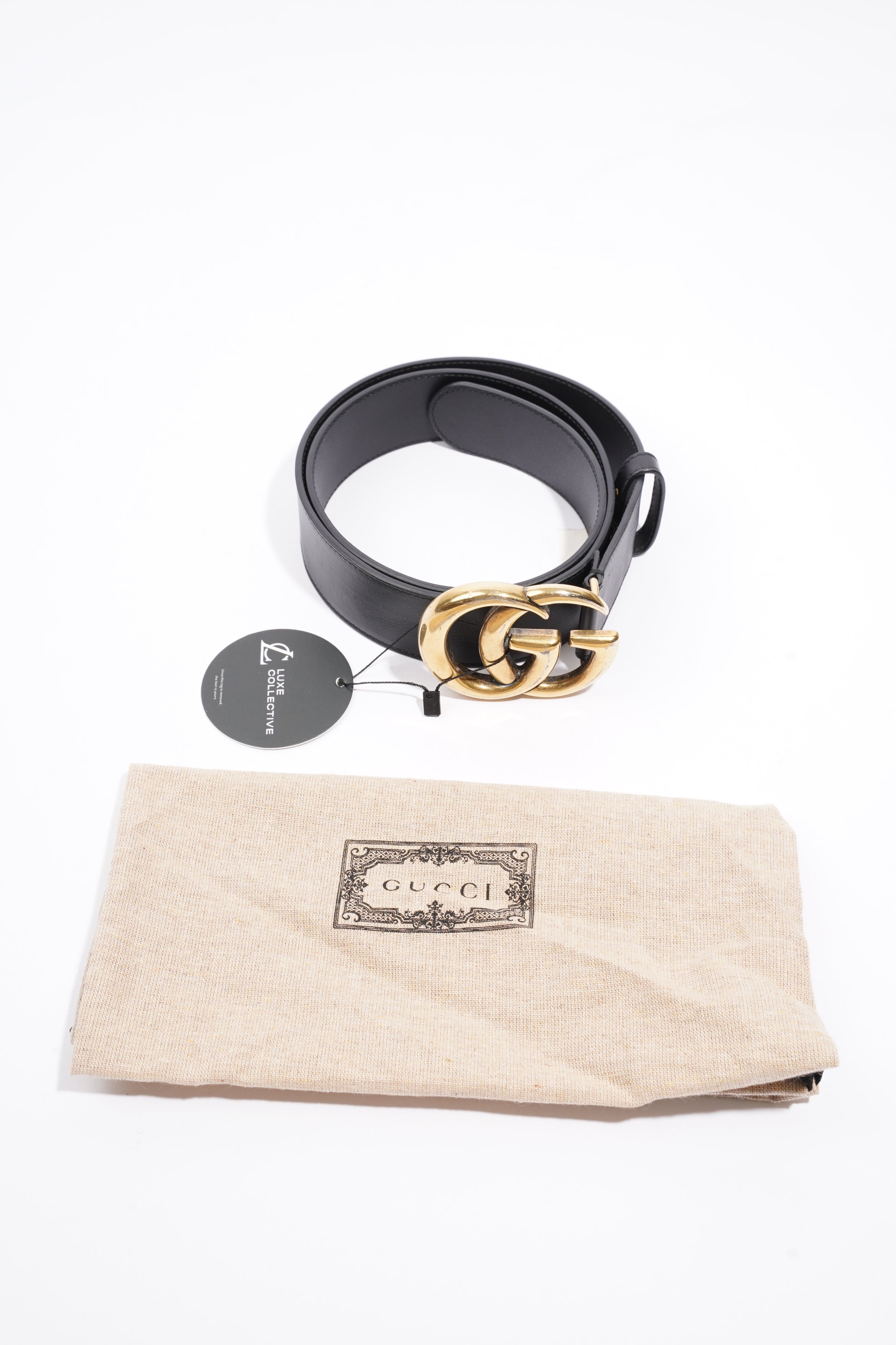 Gucci GG Marmont 2015 Re-Edition Wide Belt  Black Leather 85cm / 34"