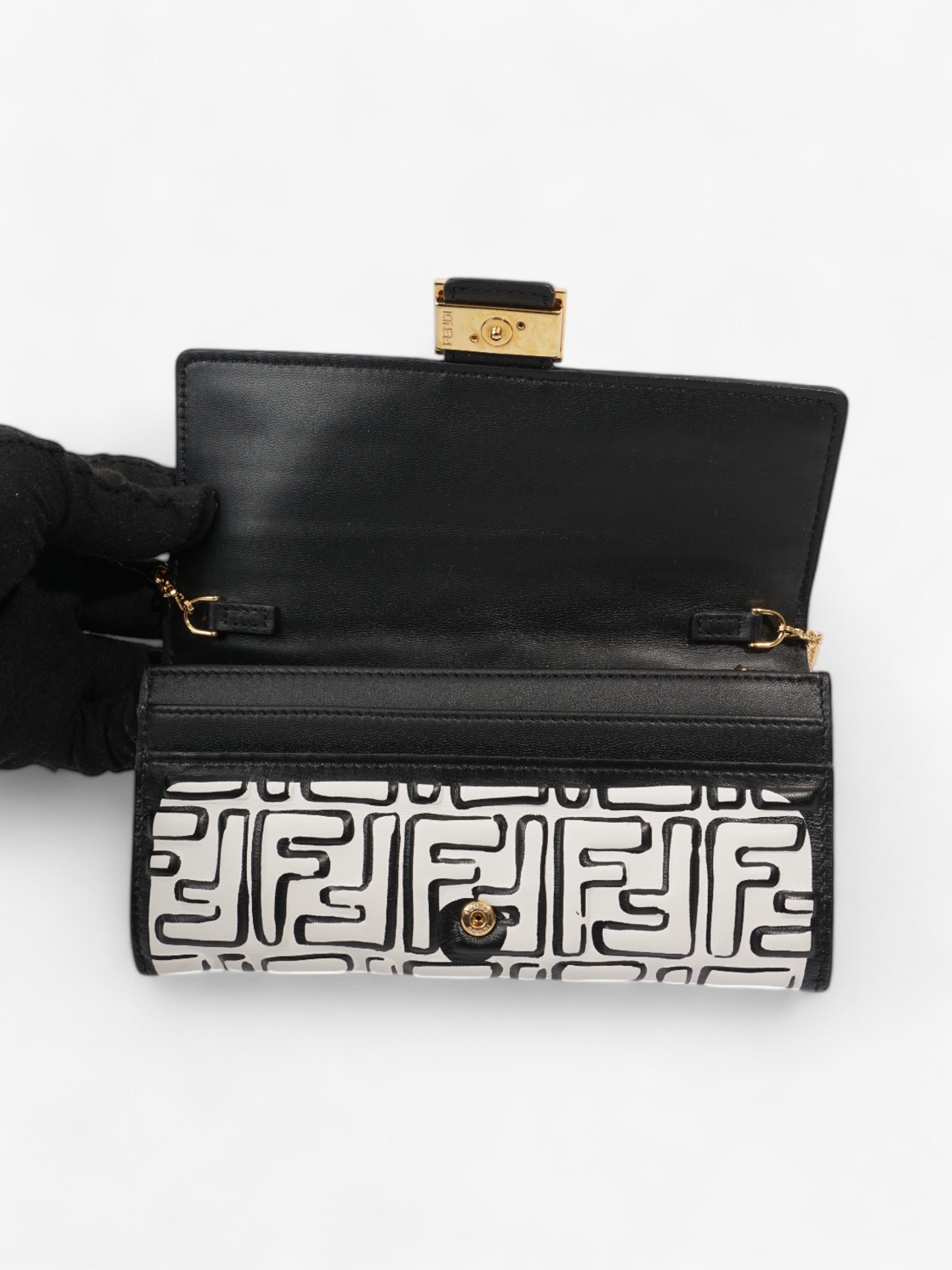 Fendi x Joshua Vides FF Embossed Continental Wallet on Chain Black / White Nappa Leather