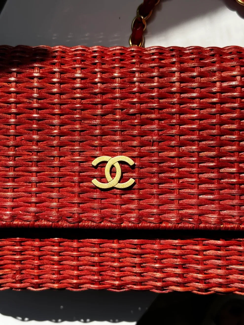 Chanel Vintage 2001 Red Wicker Shoulder Bag