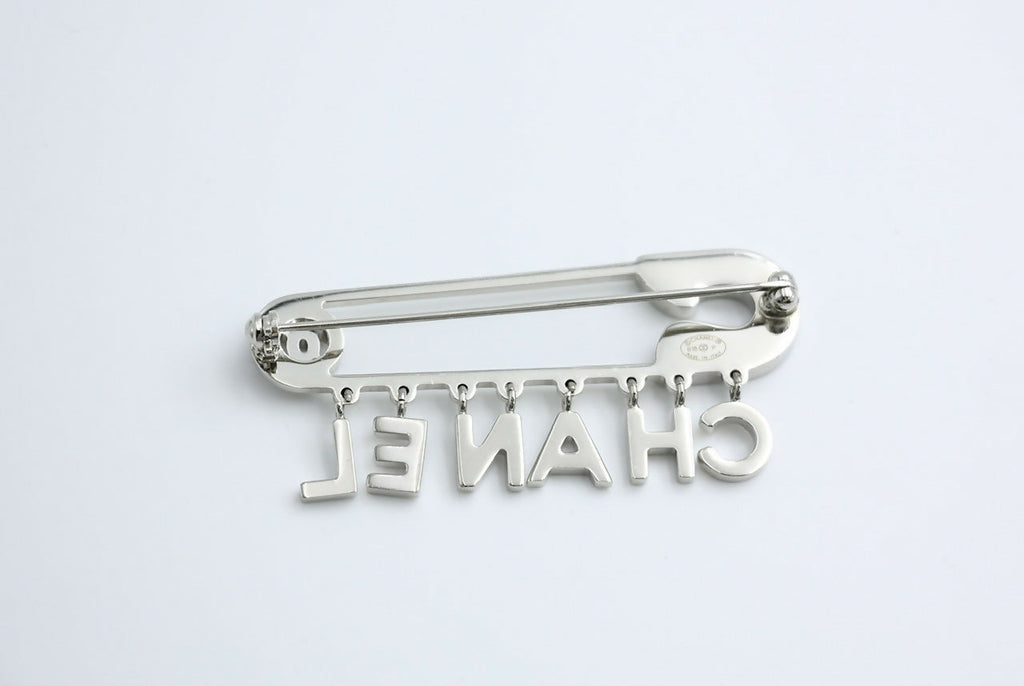 Chanel B18P Rhinestone Metal Thick ‘CHANEL’ Brooch