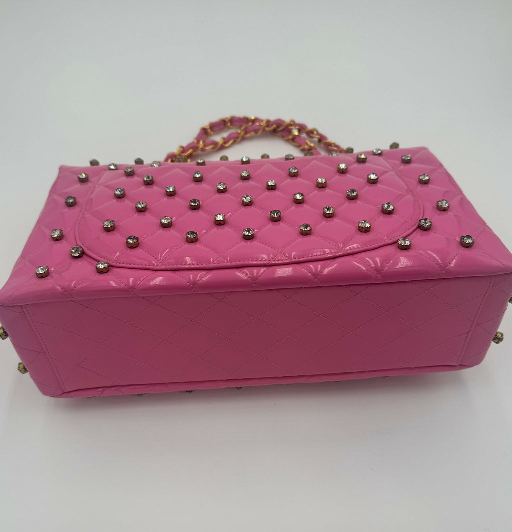 Chanel 1995 Vintage Barbie Pink Maxi Rhinestone Flap Bag