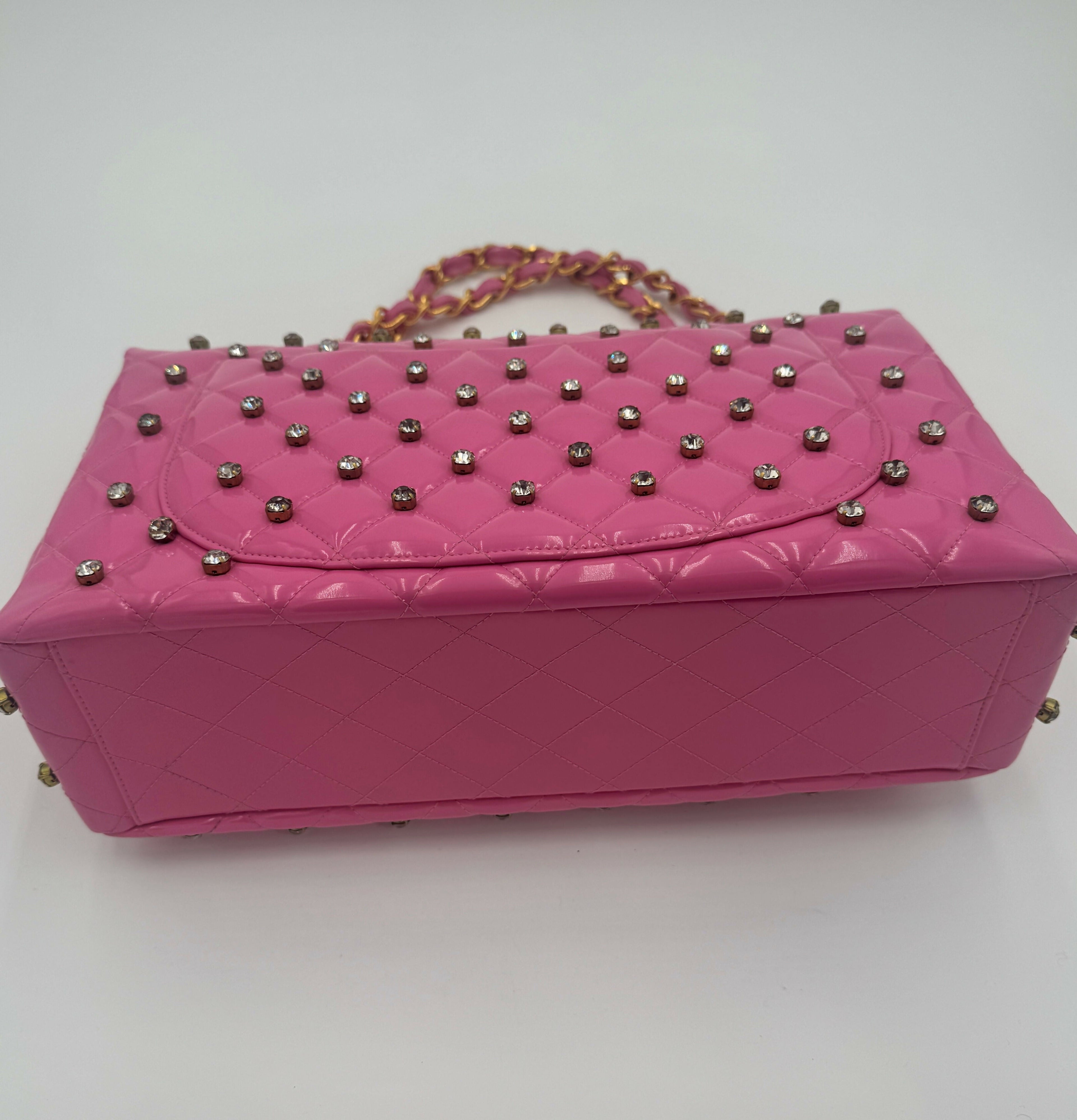 Chanel 1995 Vintage Barbie Pink Maxi Rhinestone Flap Bag