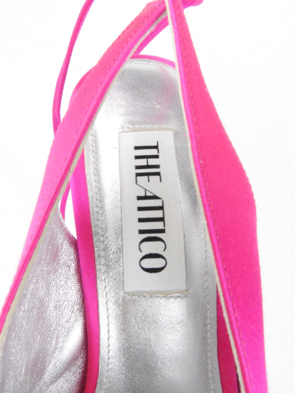 The Attico Pink Satin Venus Slingback Ankle Wrap Stiletto Pump - 36