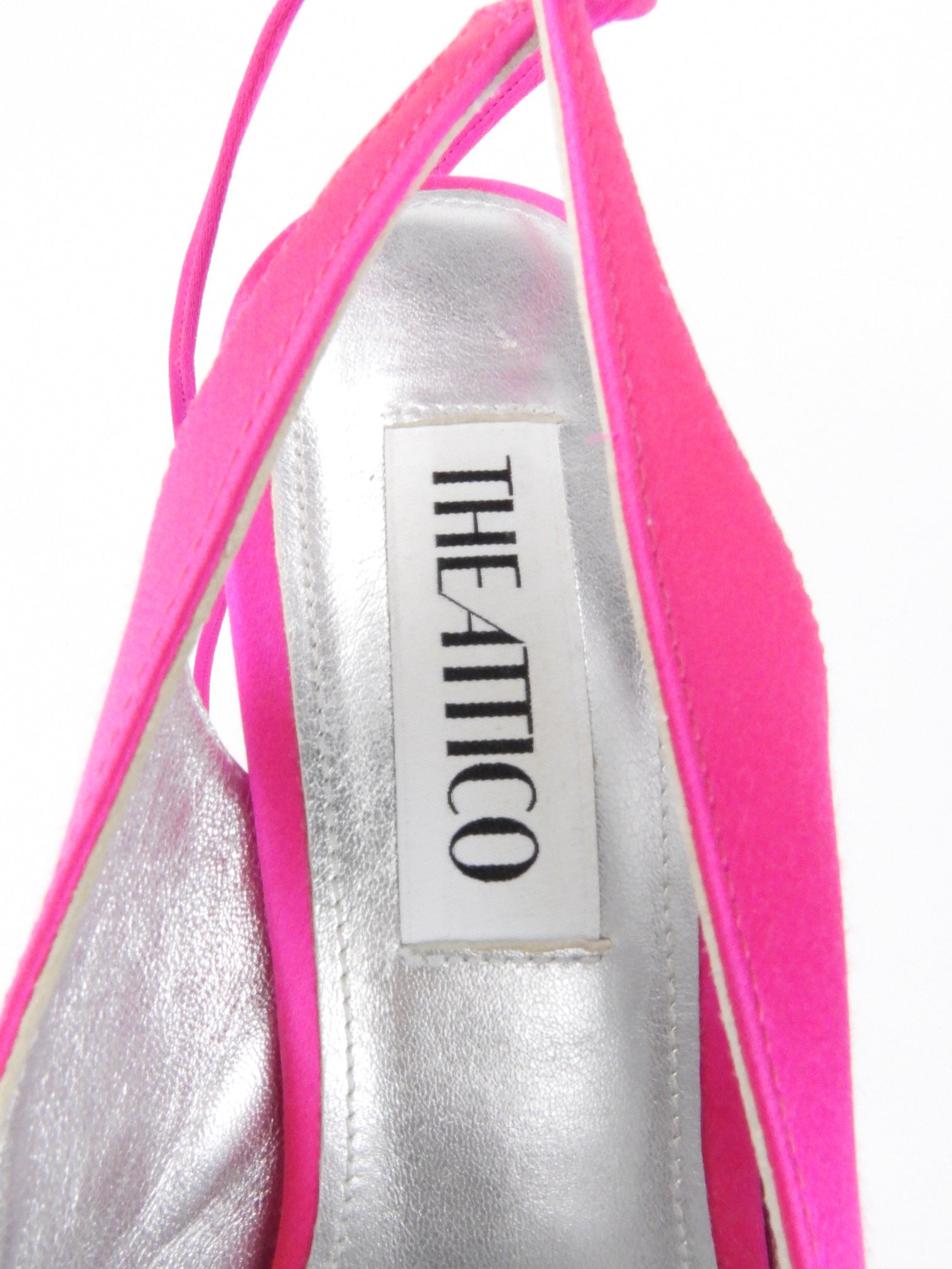 The Attico Pink Satin Venus Slingback Ankle Wrap Stiletto Pump - 36