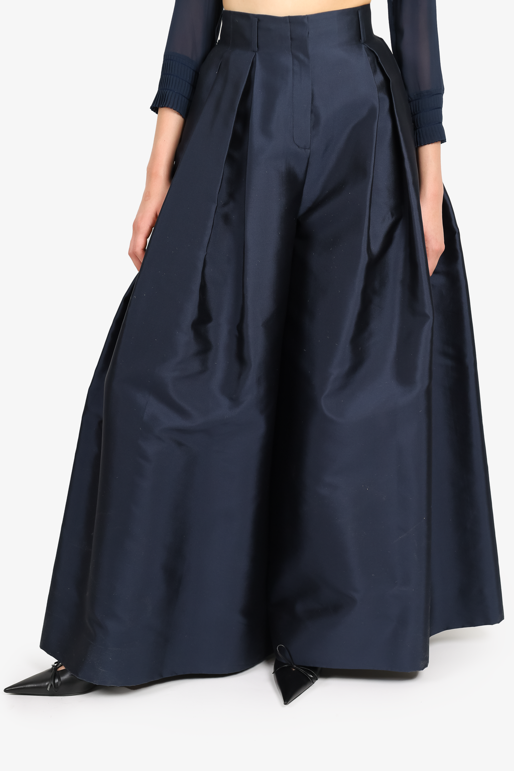 The Row Navy Blue Silk Oversized Trousers Size 0