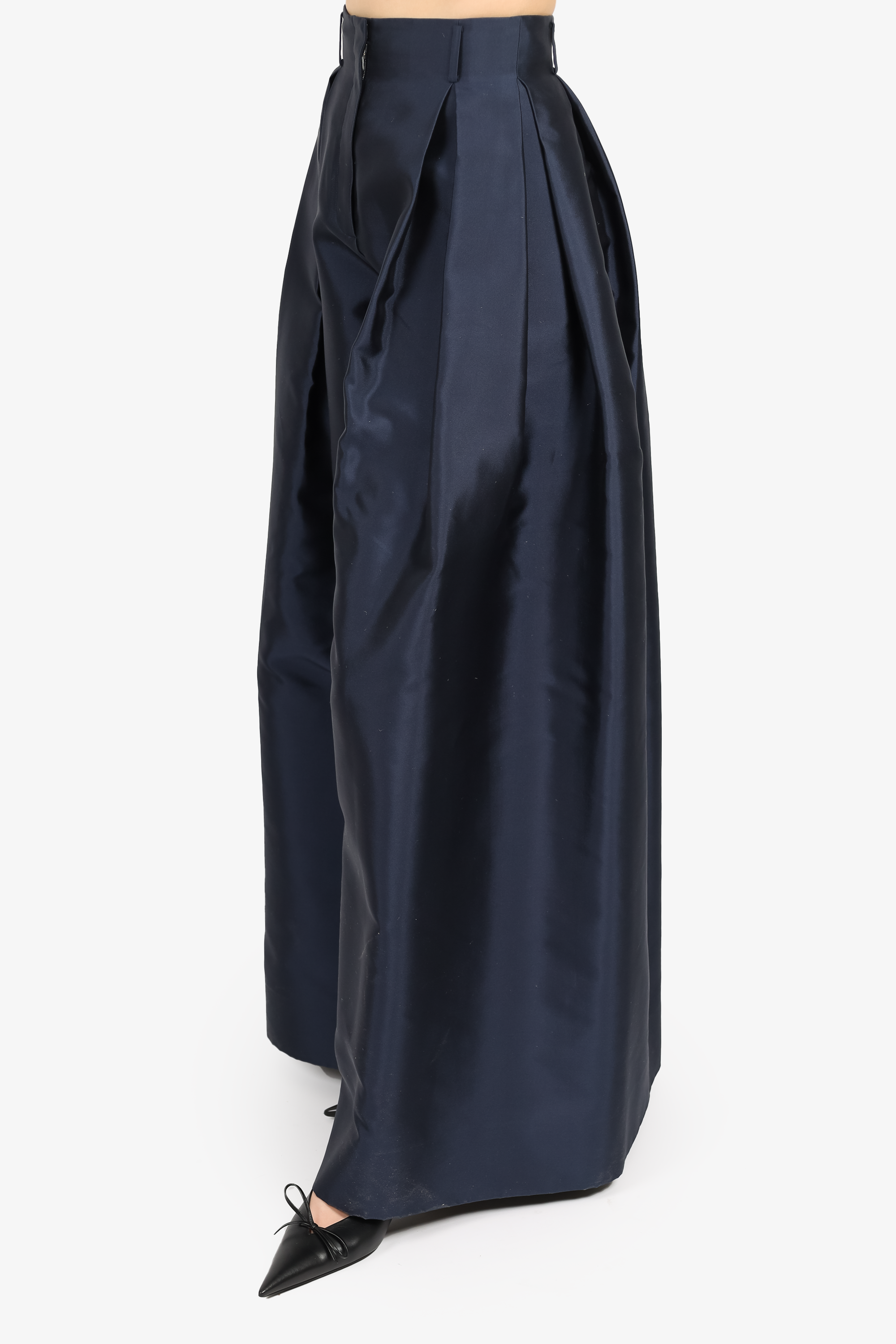 The Row Navy Blue Silk Oversized Trousers Size 0