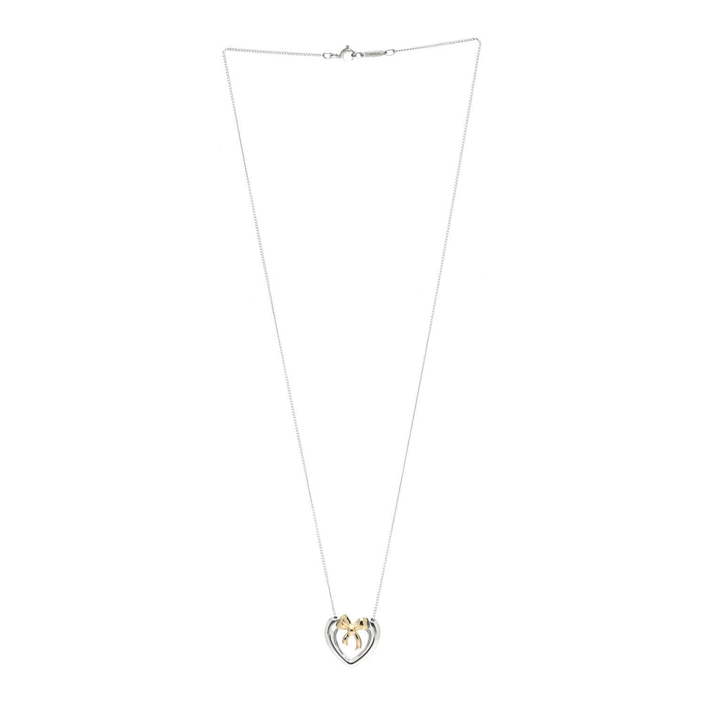 TIFFANY & CO. STERLING SILVER 18K YELLOW GOLD HEART RIBBON NECKLACE