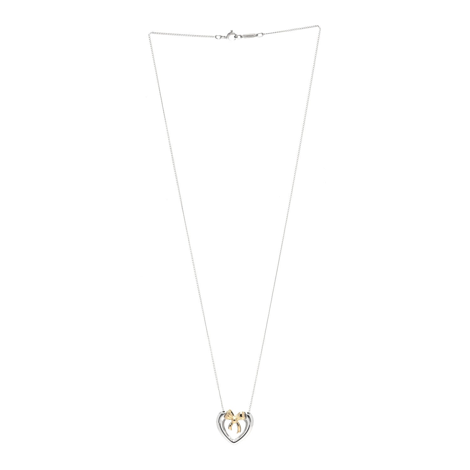 TIFFANY & CO. STERLING SILVER 18K YELLOW GOLD HEART RIBBON NECKLACE