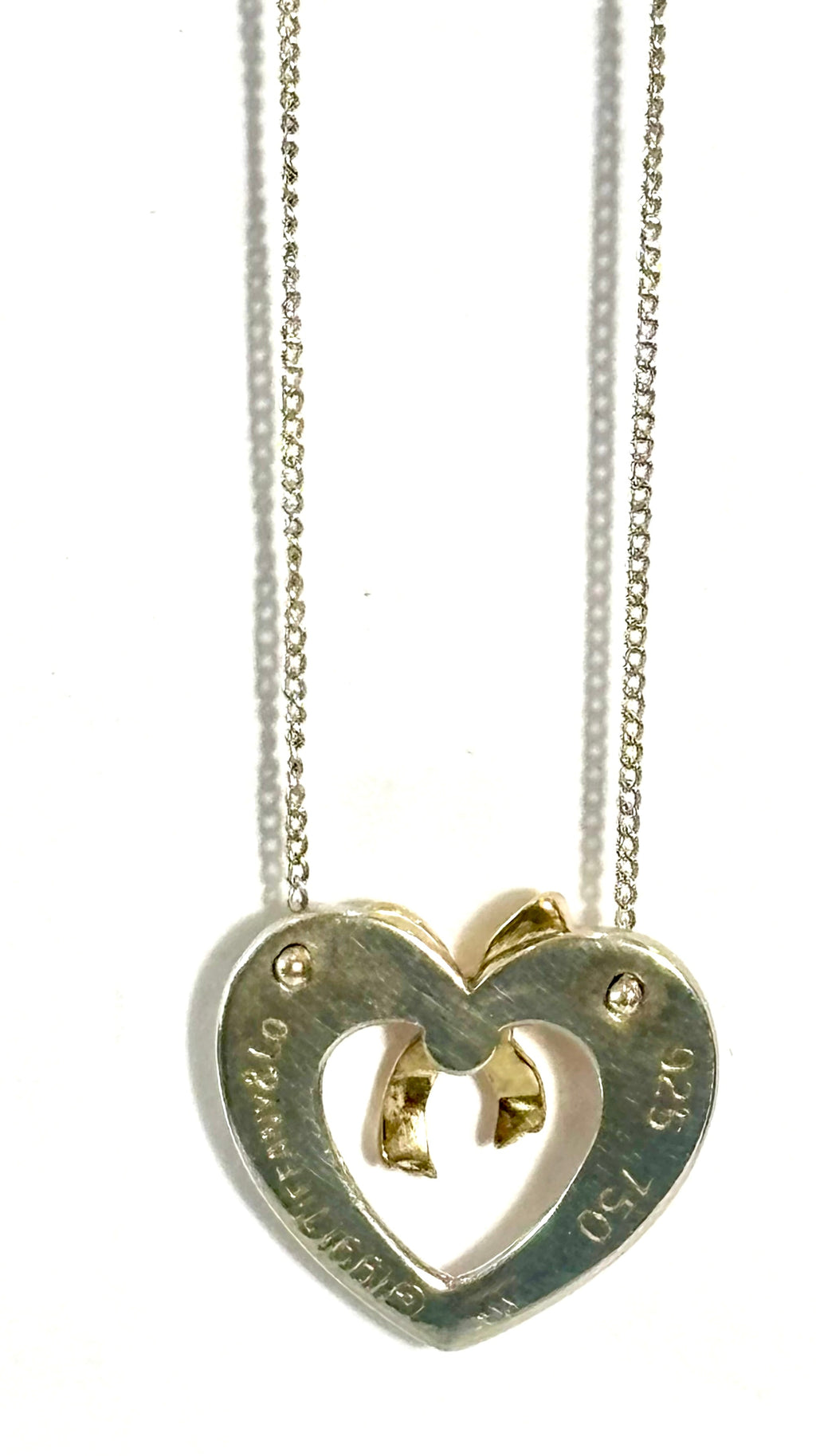 TIFFANY & CO. STERLING SILVER 18K YELLOW GOLD HEART RIBBON NECKLACE