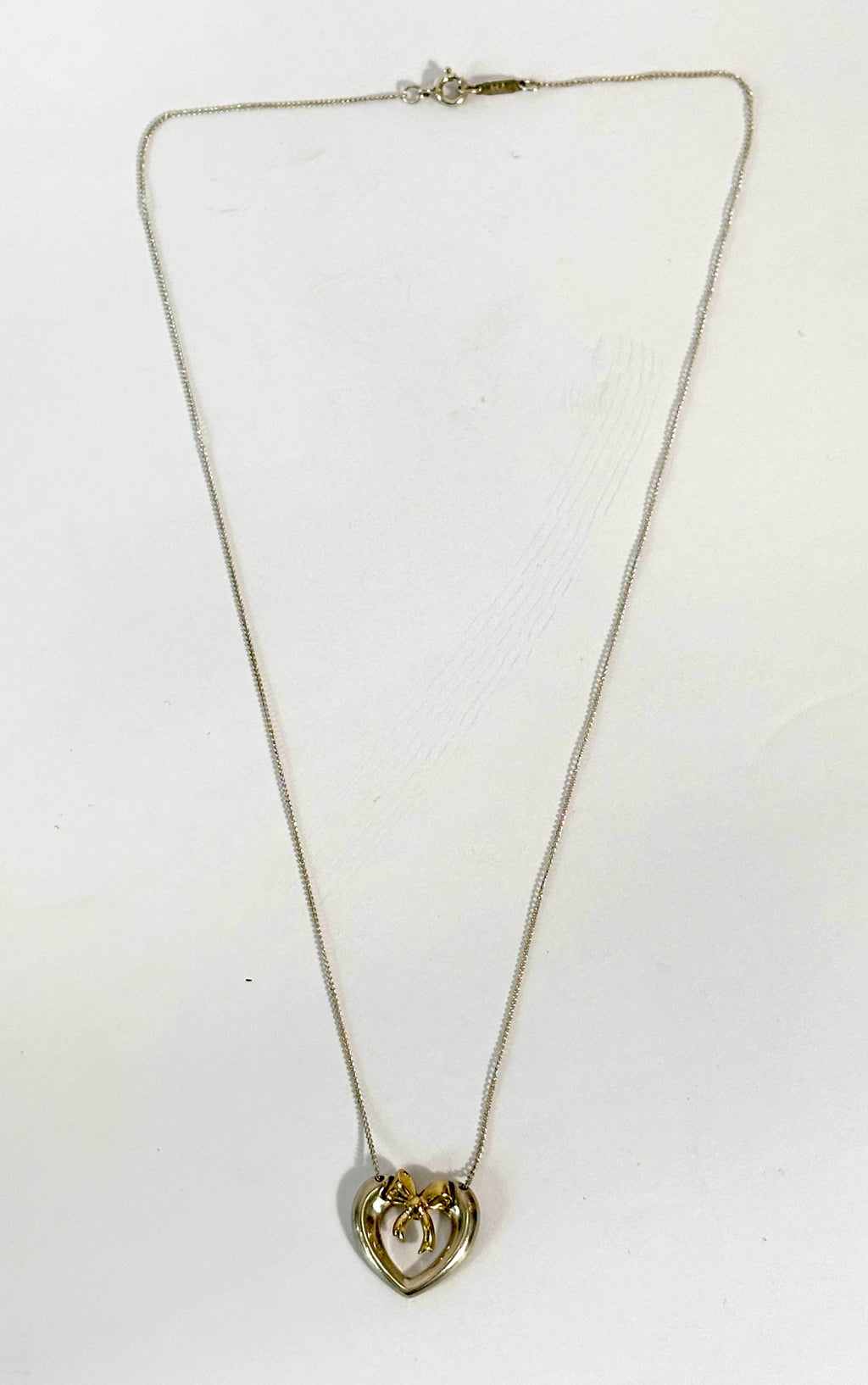 TIFFANY & CO. STERLING SILVER 18K YELLOW GOLD HEART RIBBON NECKLACE