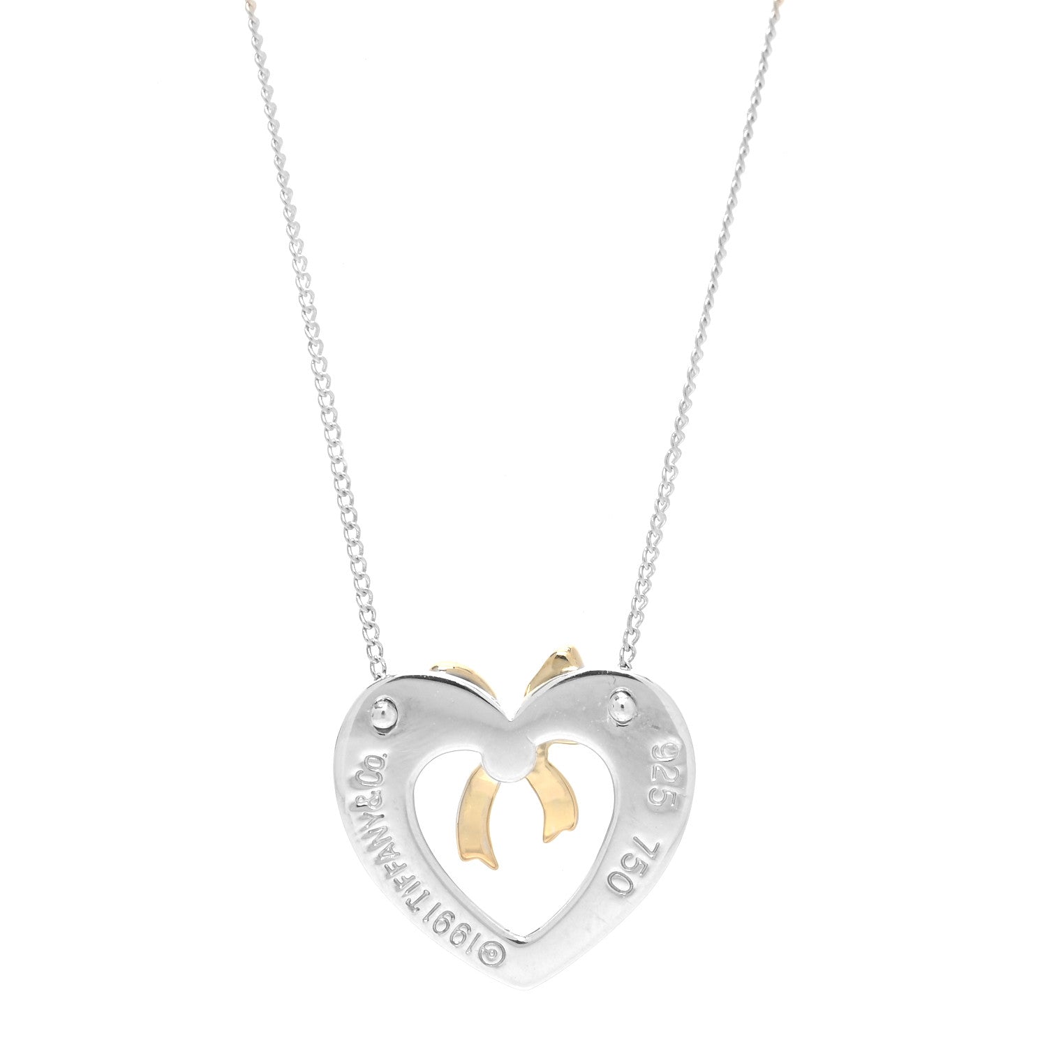 TIFFANY & CO. STERLING SILVER 18K YELLOW GOLD HEART RIBBON NECKLACE
