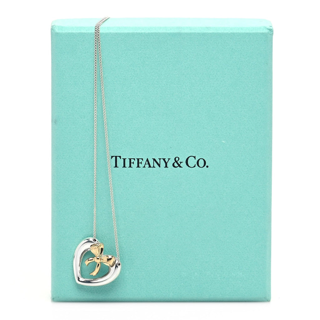 TIFFANY & CO. STERLING SILVER 18K YELLOW GOLD HEART RIBBON NECKLACE