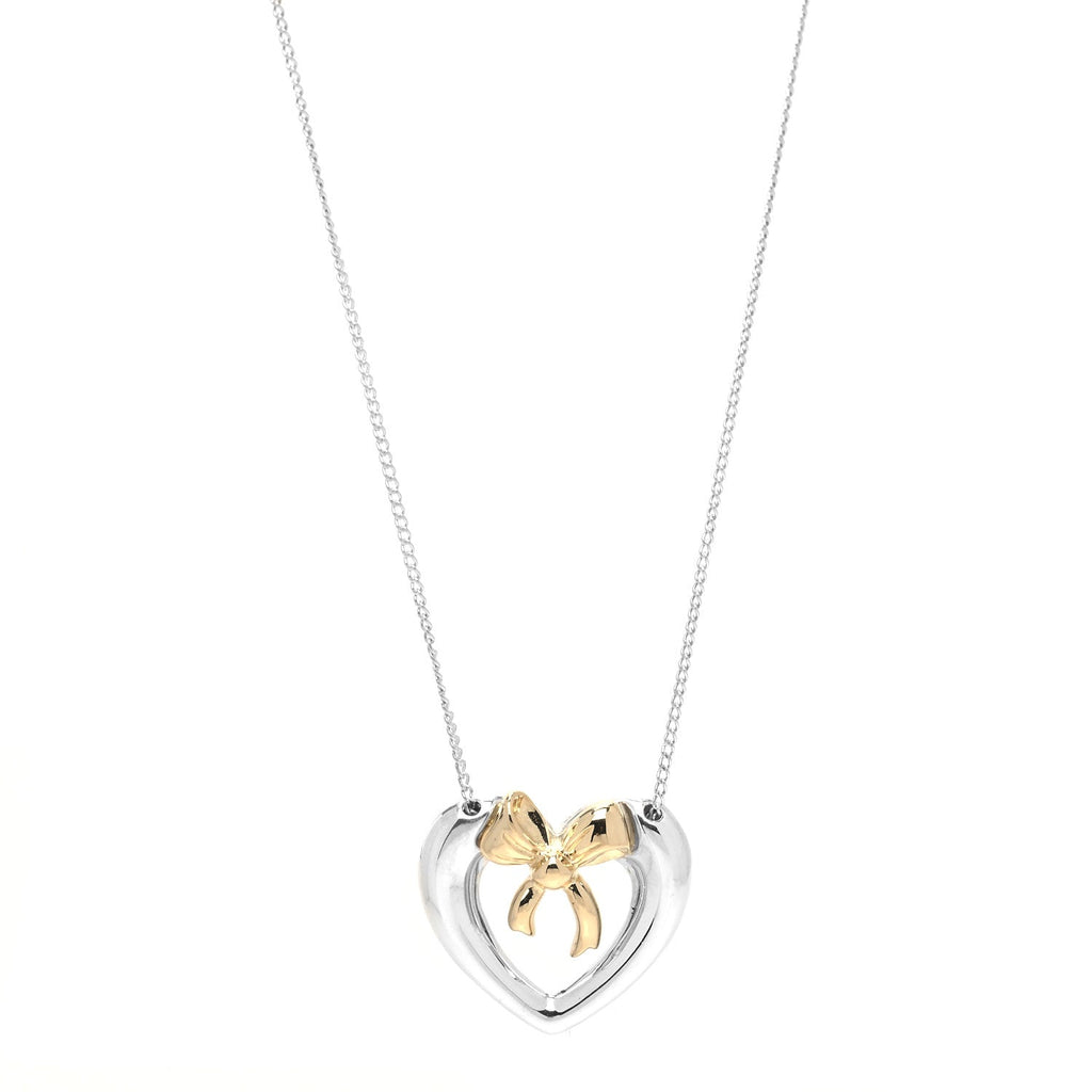 TIFFANY & CO. STERLING SILVER 18K YELLOW GOLD HEART RIBBON NECKLACE