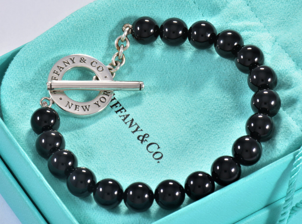 TIFFANY & CO. BLACK ONYX STERLING SILVER TOGGLE BRACELET