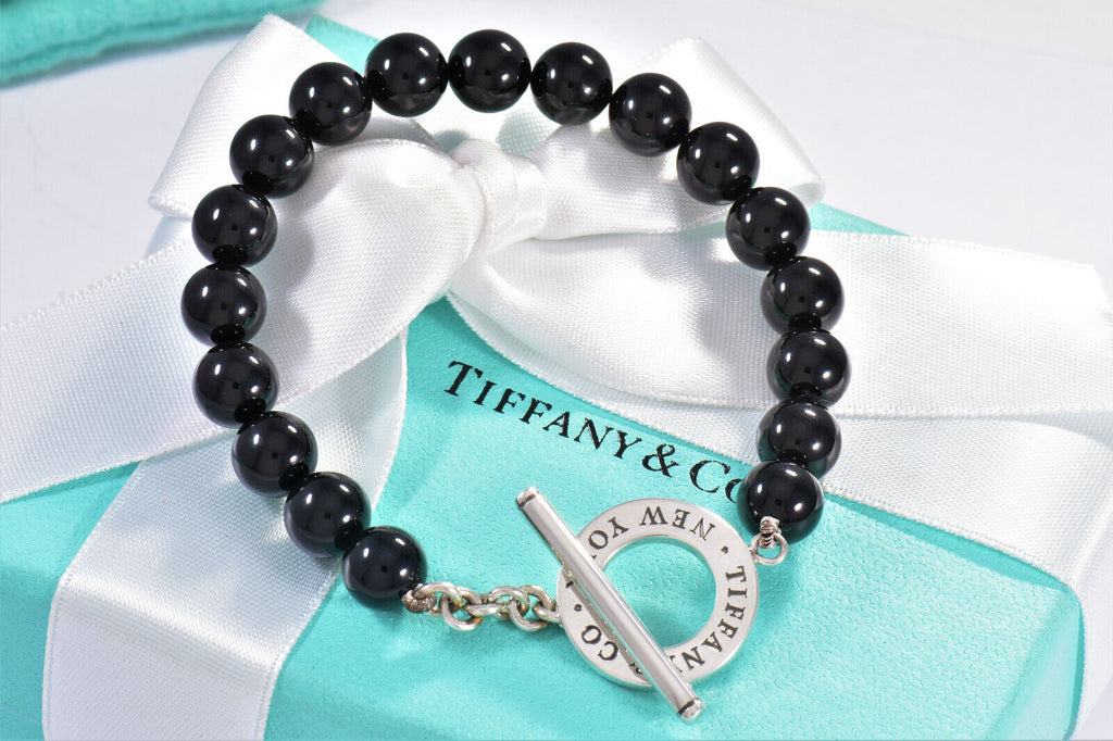 TIFFANY & CO. BLACK ONYX STERLING SILVER TOGGLE BRACELET