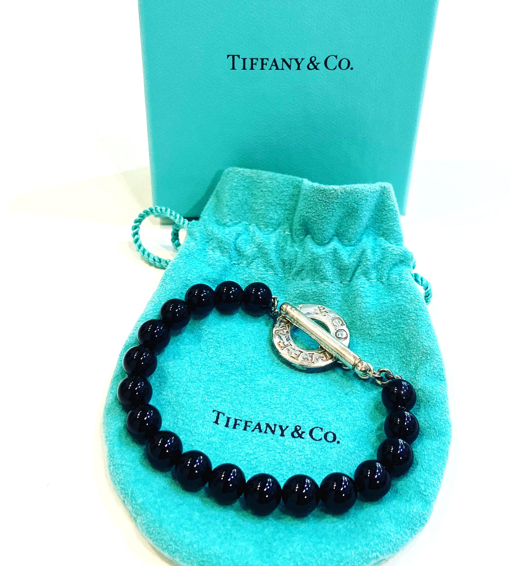 TIFFANY & CO. BLACK ONYX STERLING SILVER TOGGLE BRACELET