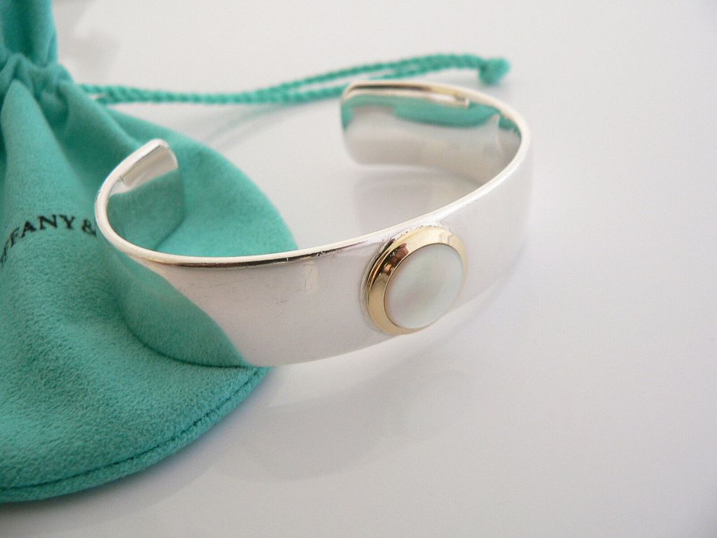 TIFFANY & CO Mother of Pearl Silver & Gold Cuff Bangle Bracelet