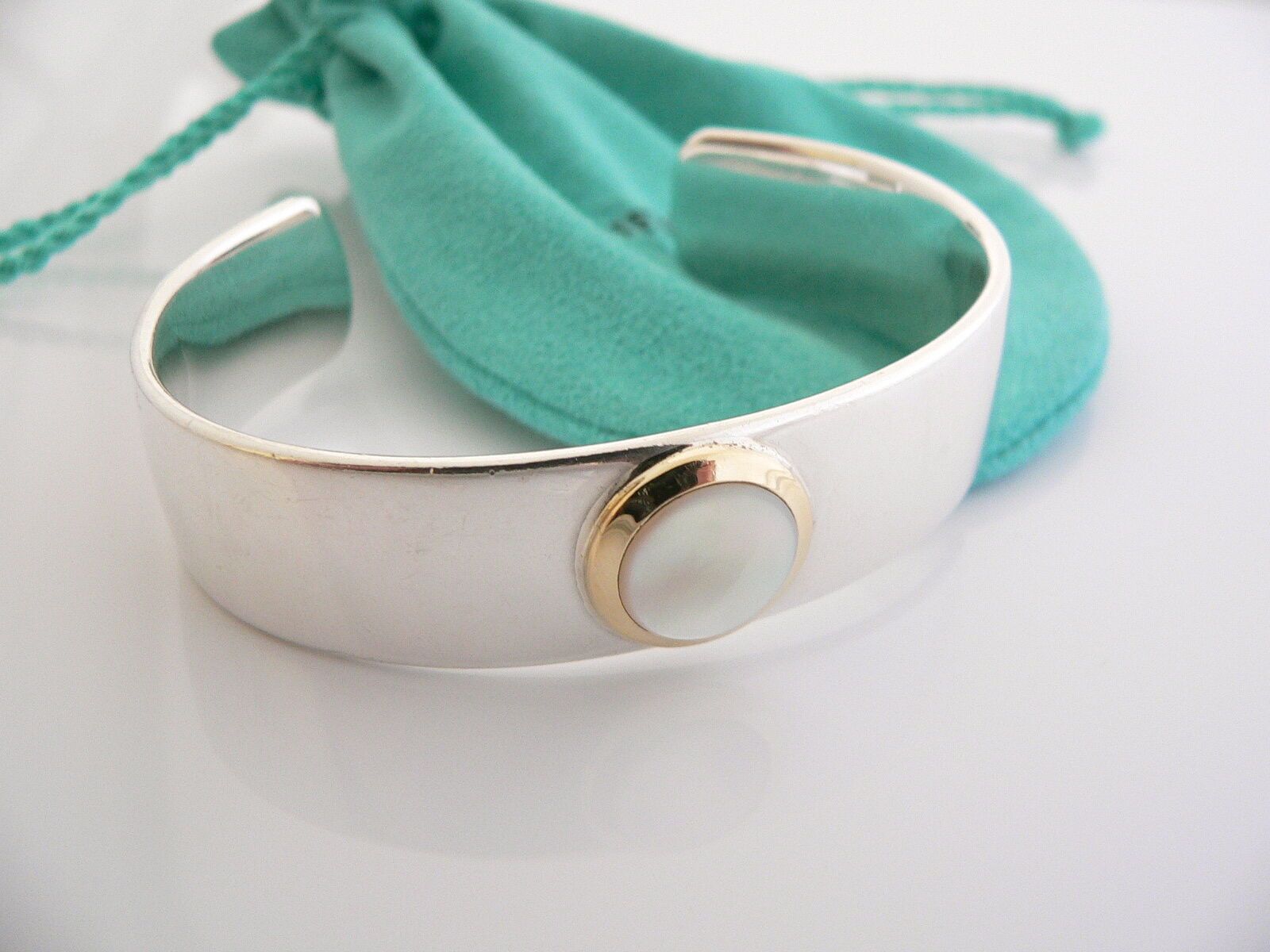 TIFFANY & CO Mother of Pearl Silver & Gold Cuff Bangle Bracelet